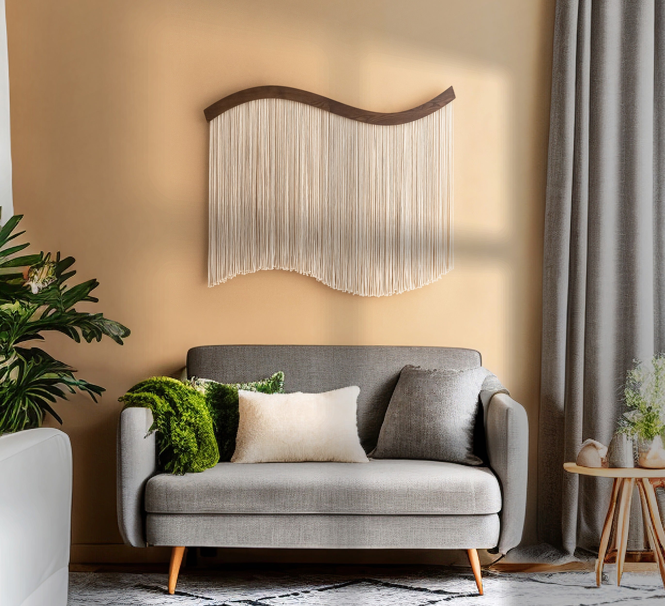 The Curve Wall Hanging – Minimalist Wavy Macrame Wall Art U07