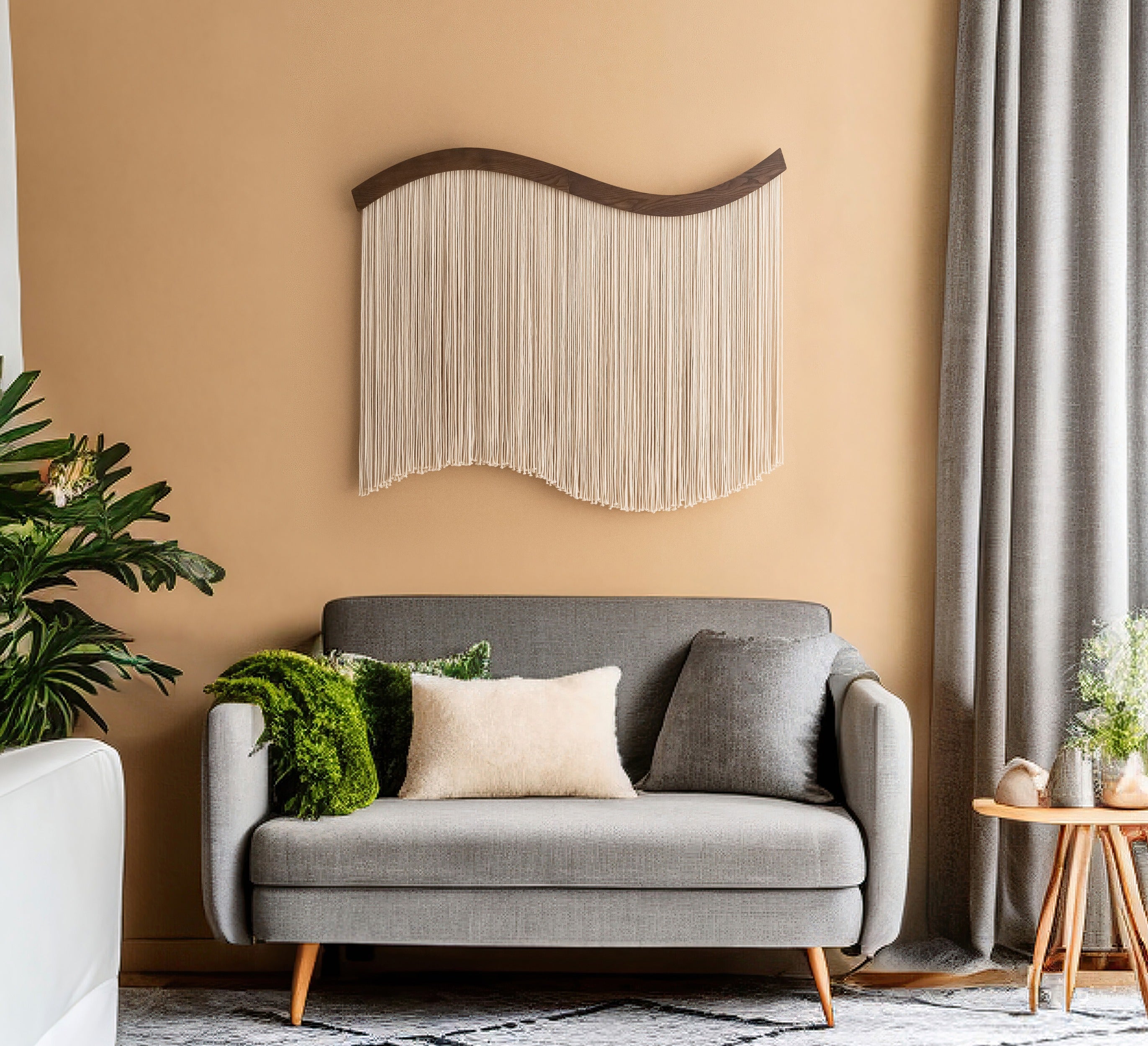 The Curve Wall Hanging – Minimalist Wavy Macrame Wall Art U07
