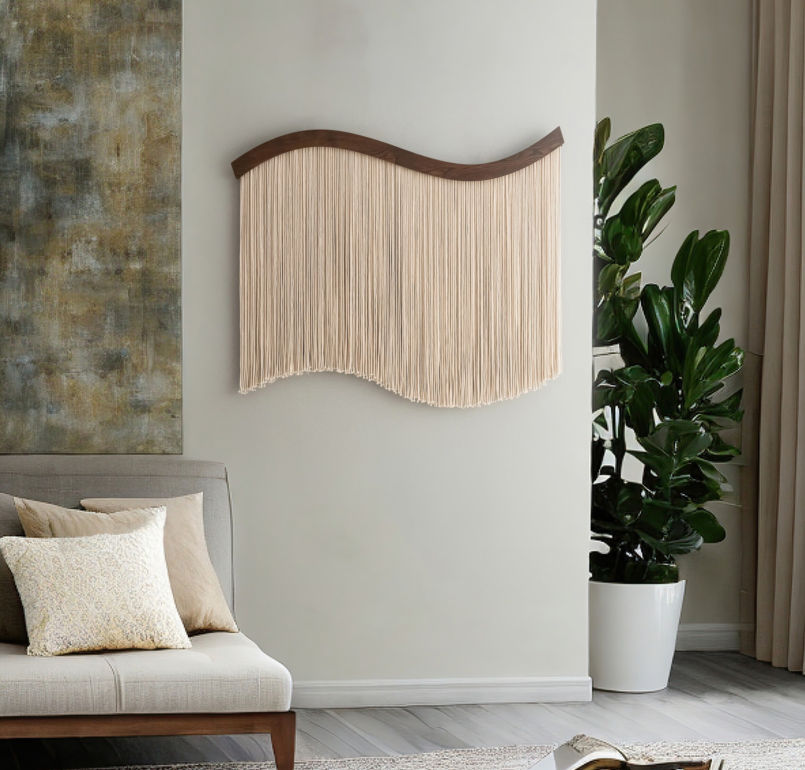The Curve Wall Hanging – Minimalist Wavy Macrame Wall Art U07