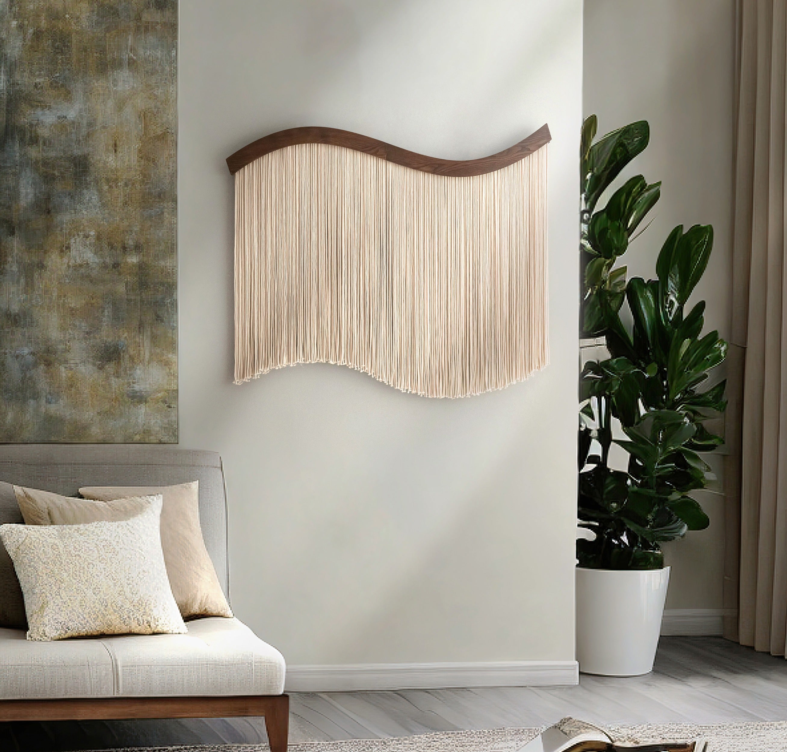 The Curve Wall Hanging – Minimalist Wavy Macrame Wall Art U07