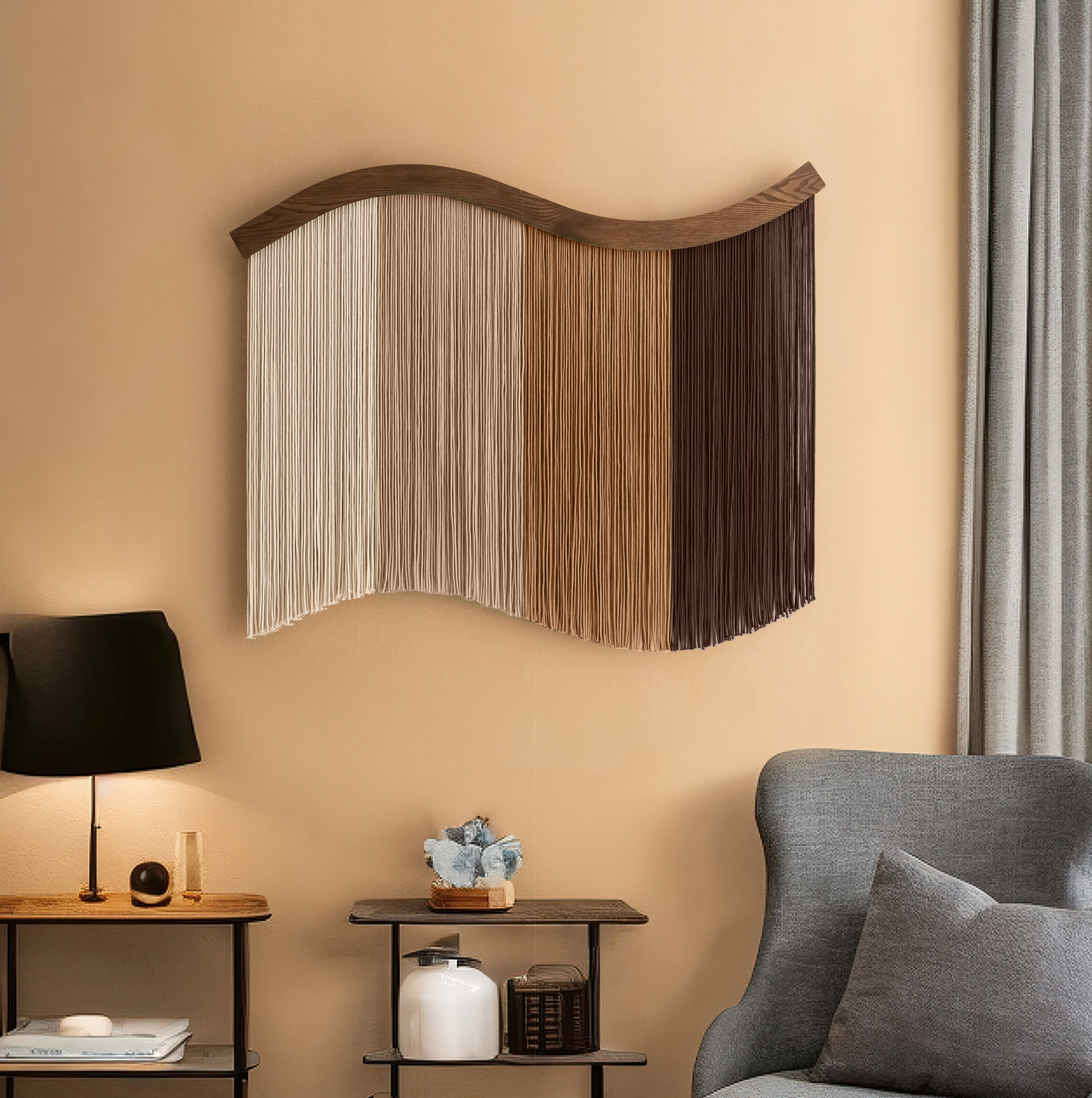 Tenture murale en fibre de macramé pour une décoration bohème et rustique