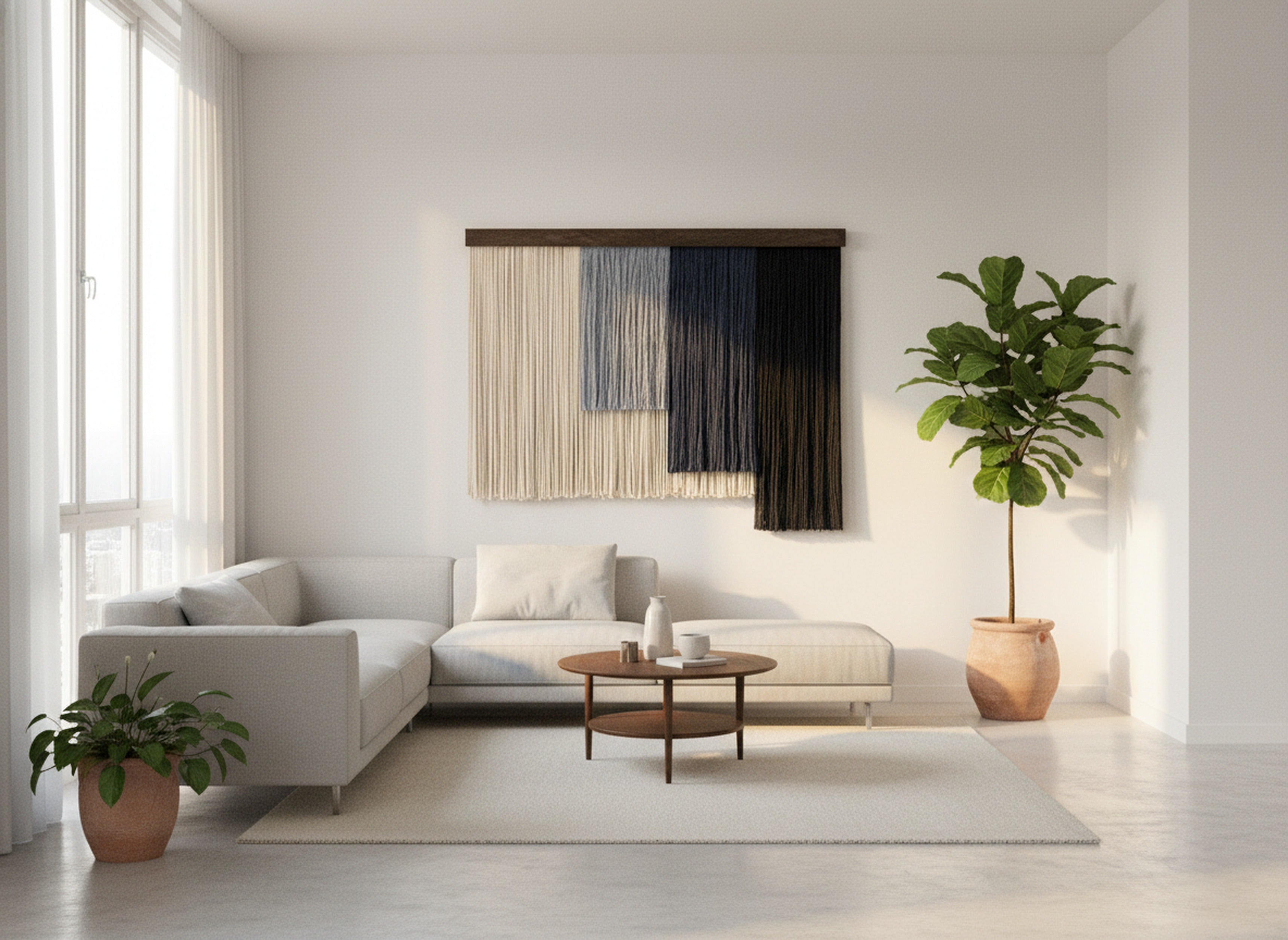 Shades of Zen Wall Hanging – Large Handmade Neutral Decor V97