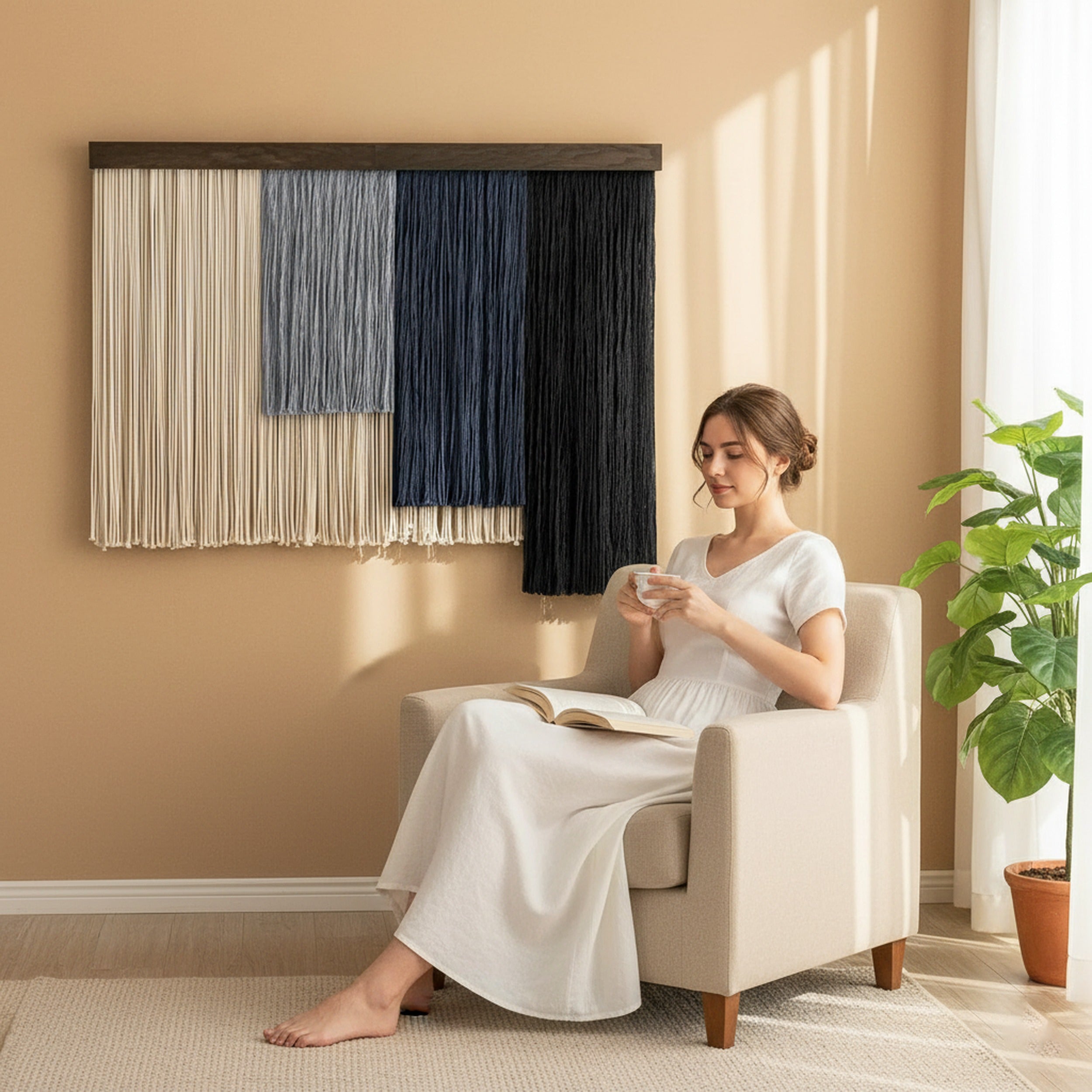 Shades of Zen Wall Hanging – Large Handmade Neutral Decor V97