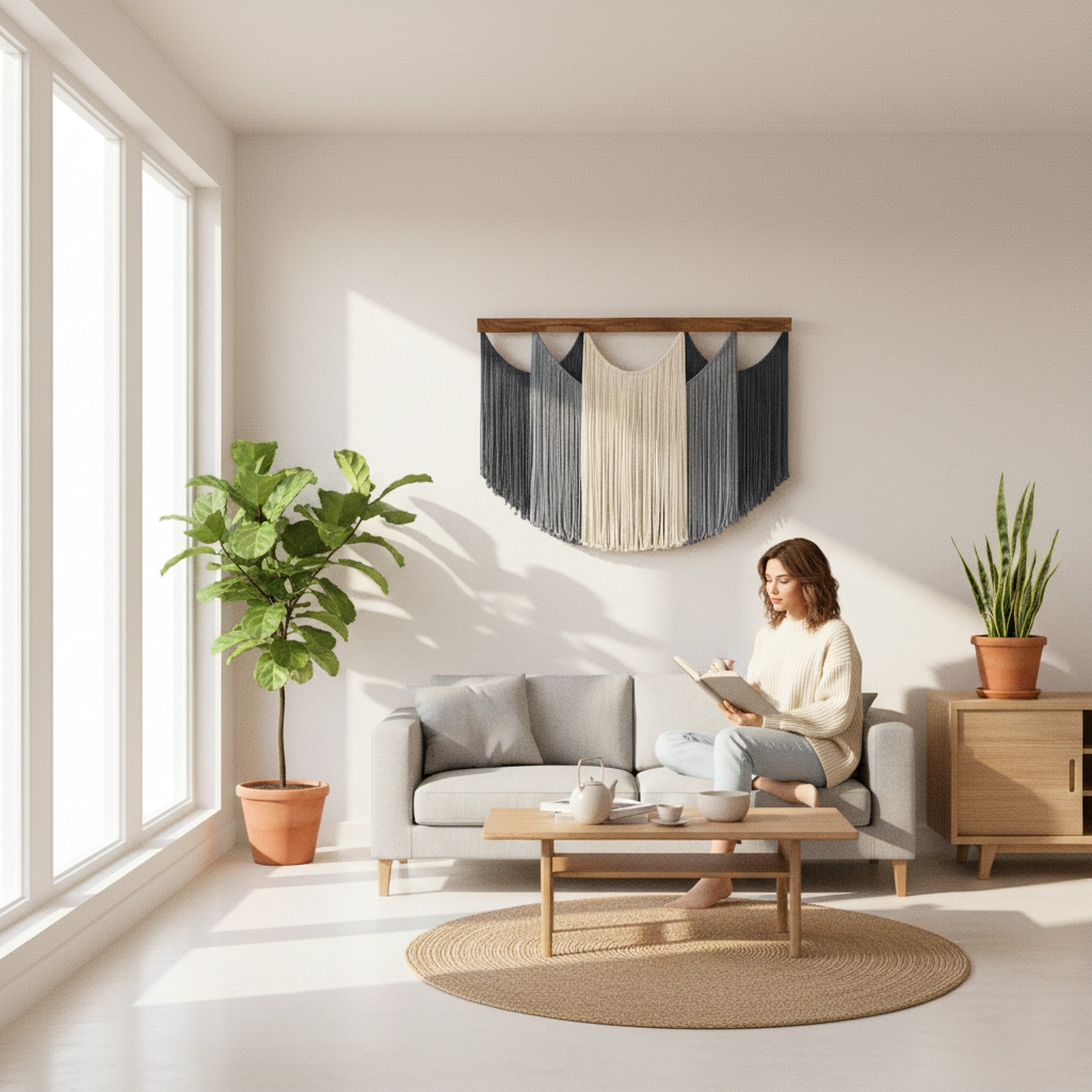 Soft Layers Wall Hanging – Large Macrame Fiber Art for Modern Home V29