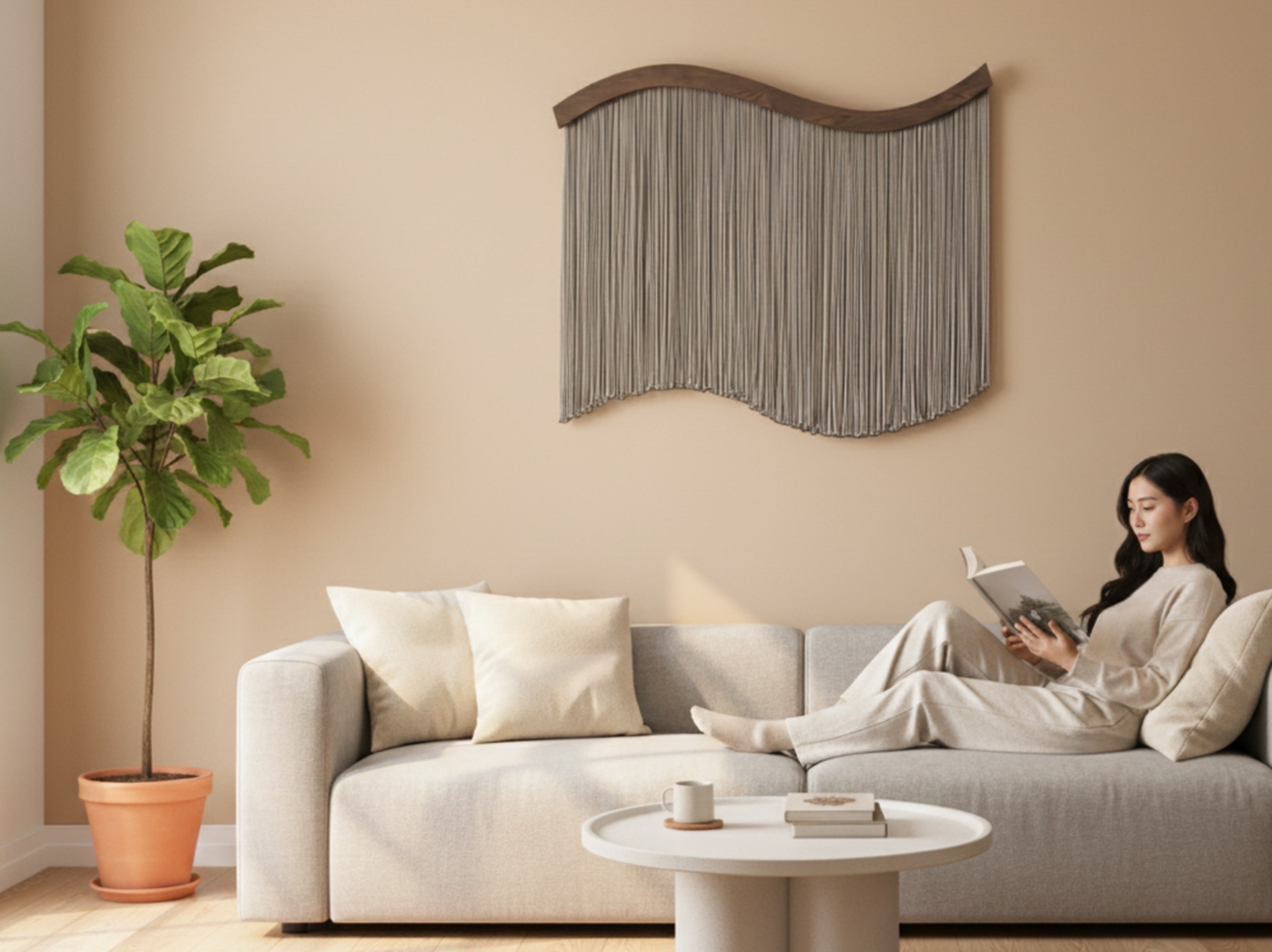 The Curve Wall Hanging – Minimalist Wavy Macrame Wall Art U07