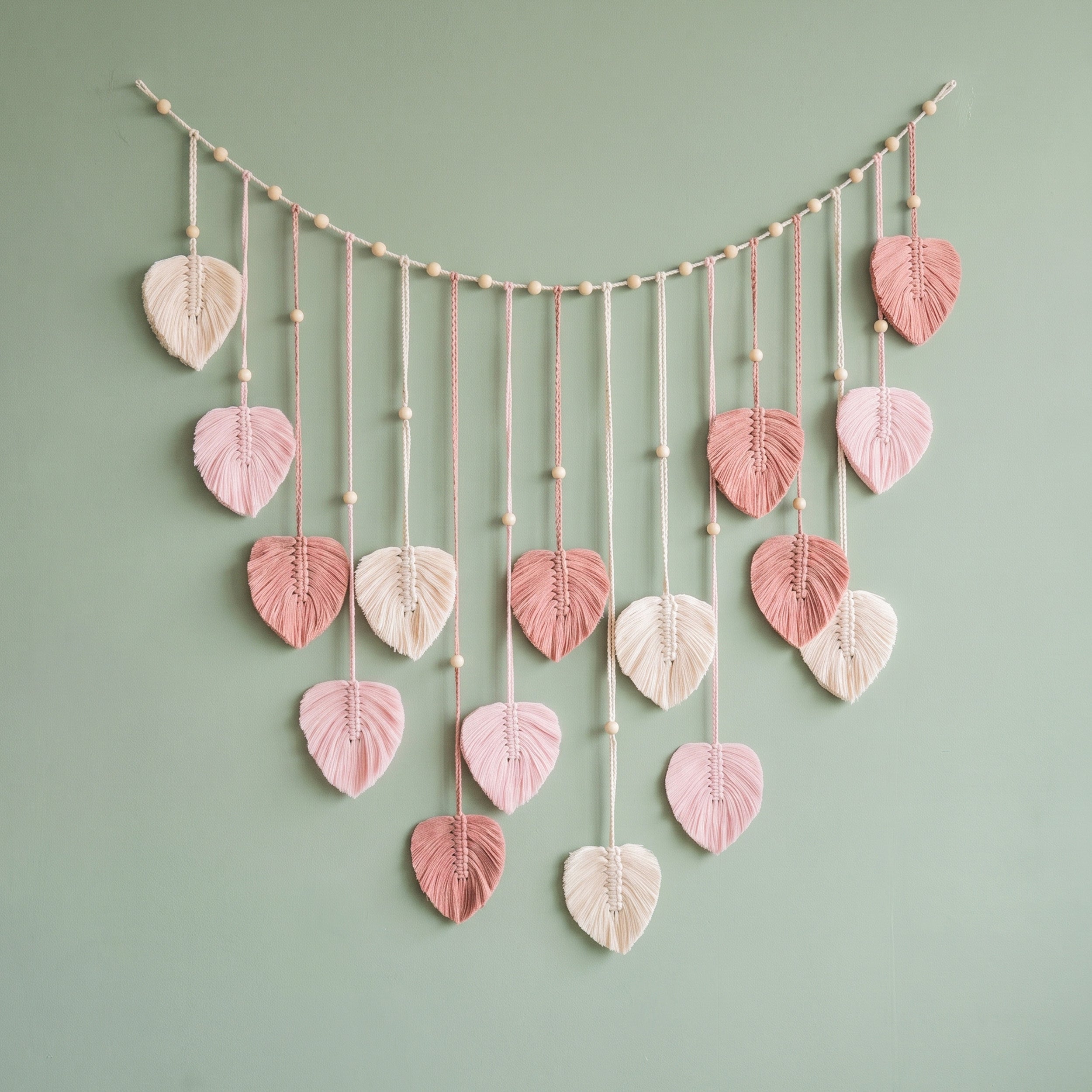 Macrame Leaves Garland Macrame Cord and Wooden Beads for Nursery L09