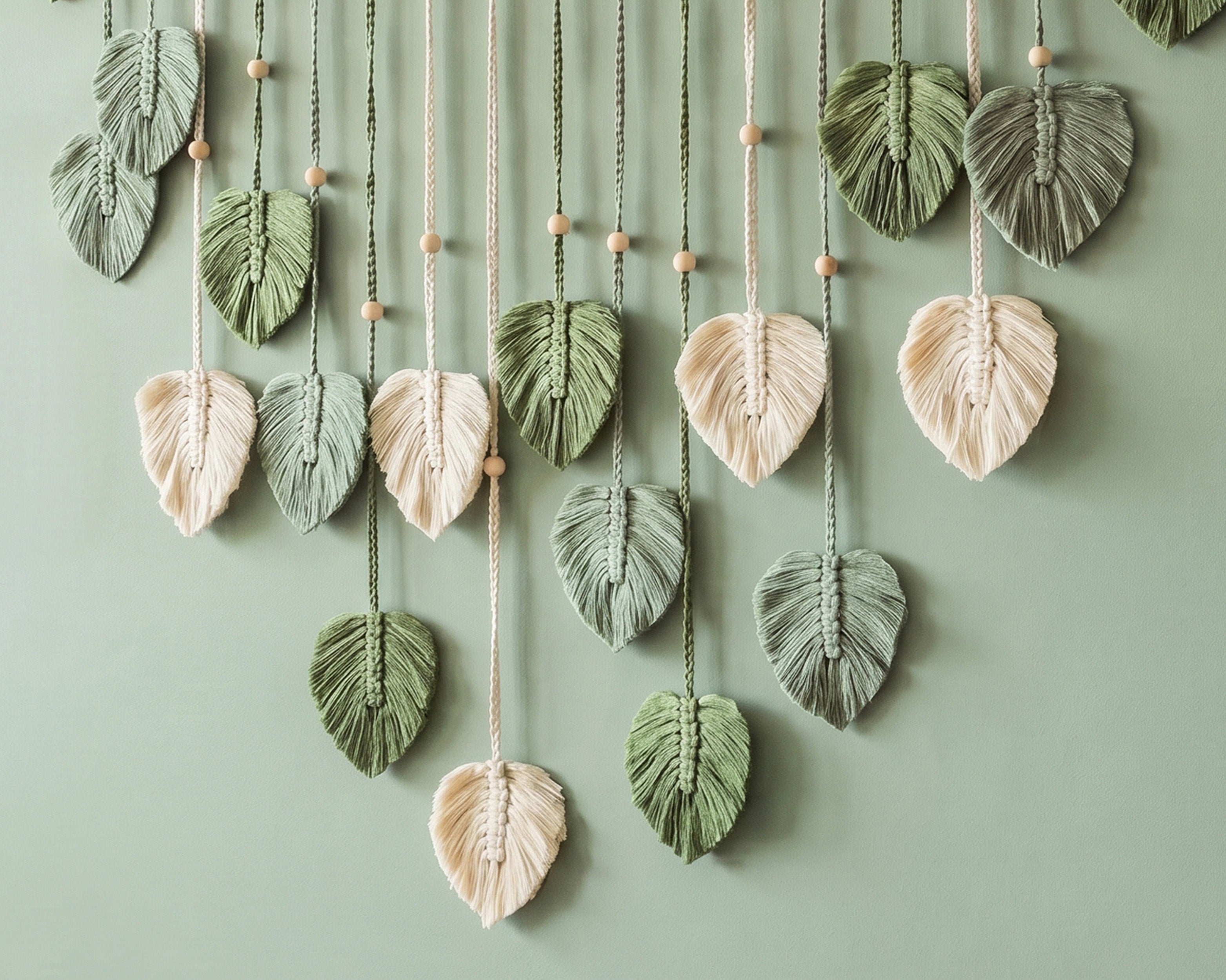 Macrame Leaves Garland Macrame Cord and Wooden Beads for Nursery L09
