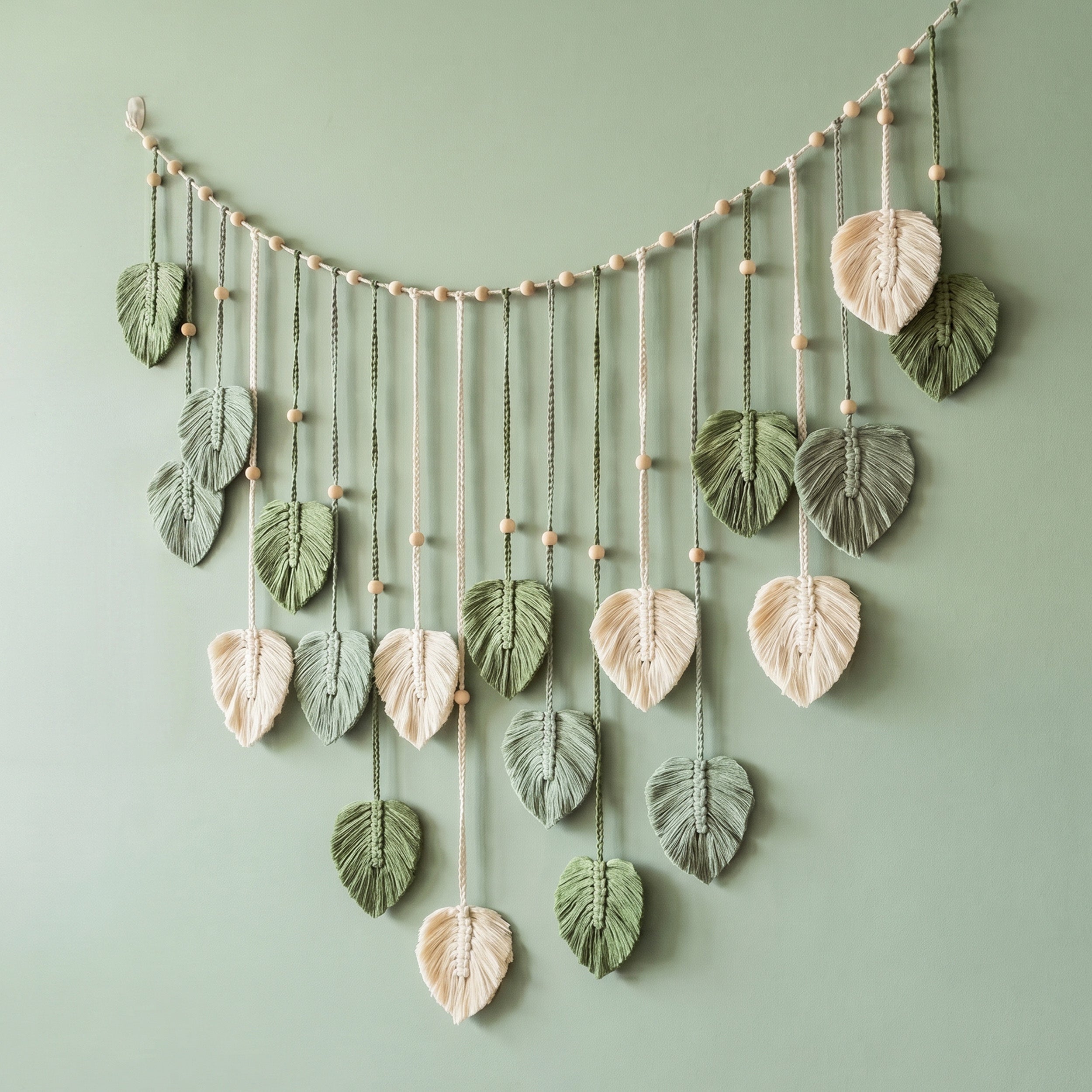 Macrame Leaves Garland Macrame Cord and Wooden Beads for Nursery L09