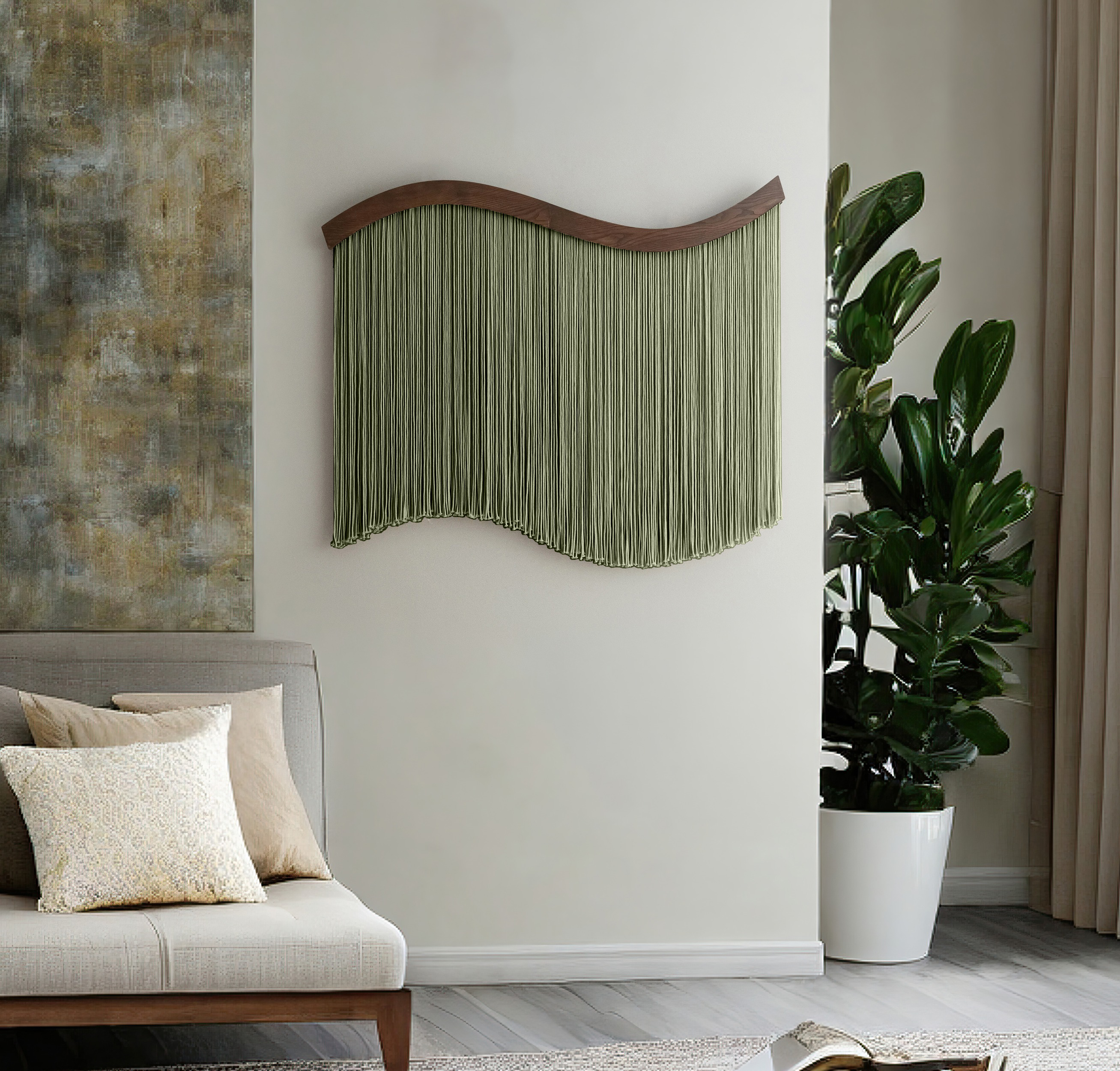 The Curve Wall Hanging – Minimalist Wavy Macrame Wall Art U07