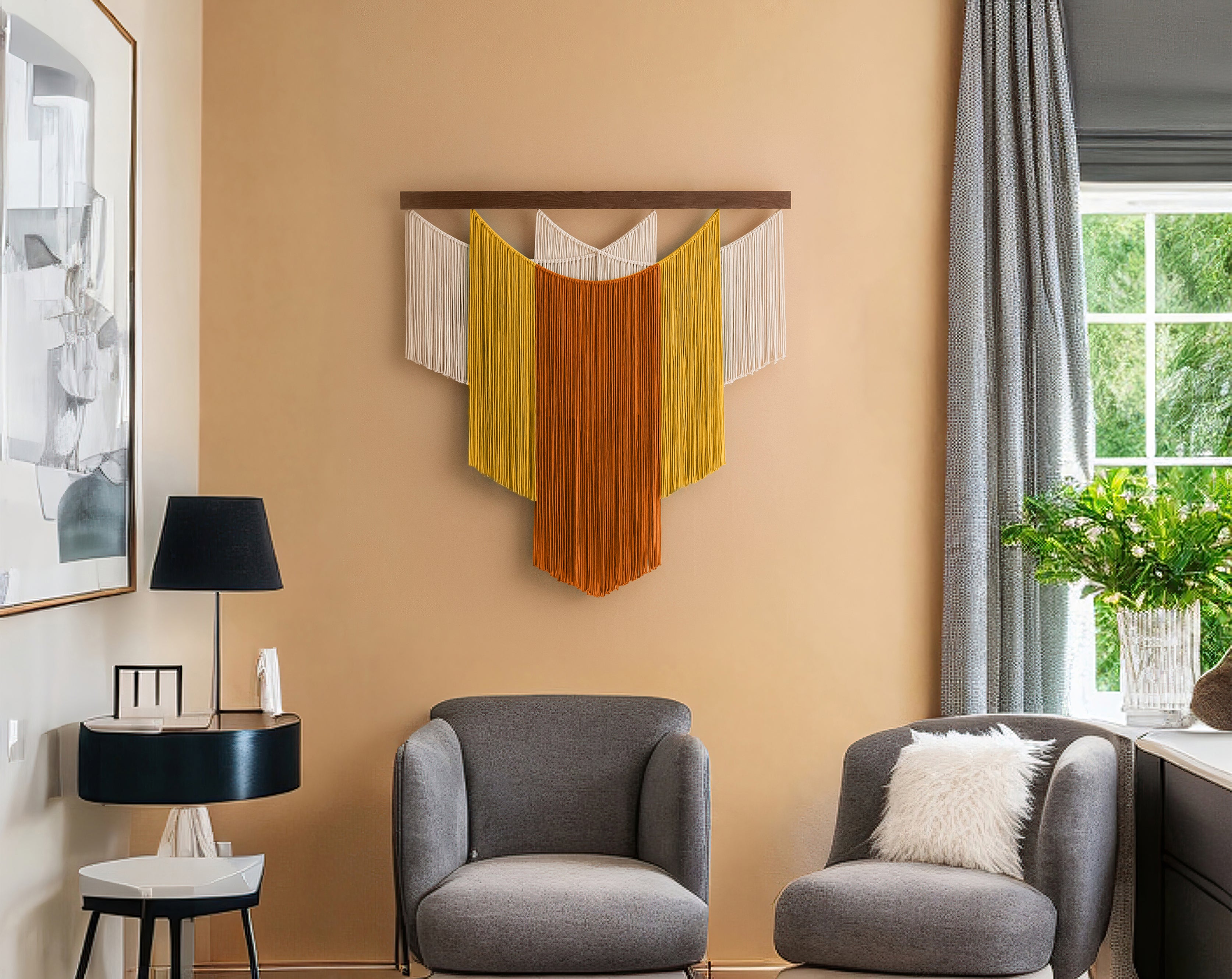 The Shield Macrame Wall Hanging – Warm Layered Textured Wall Art V83