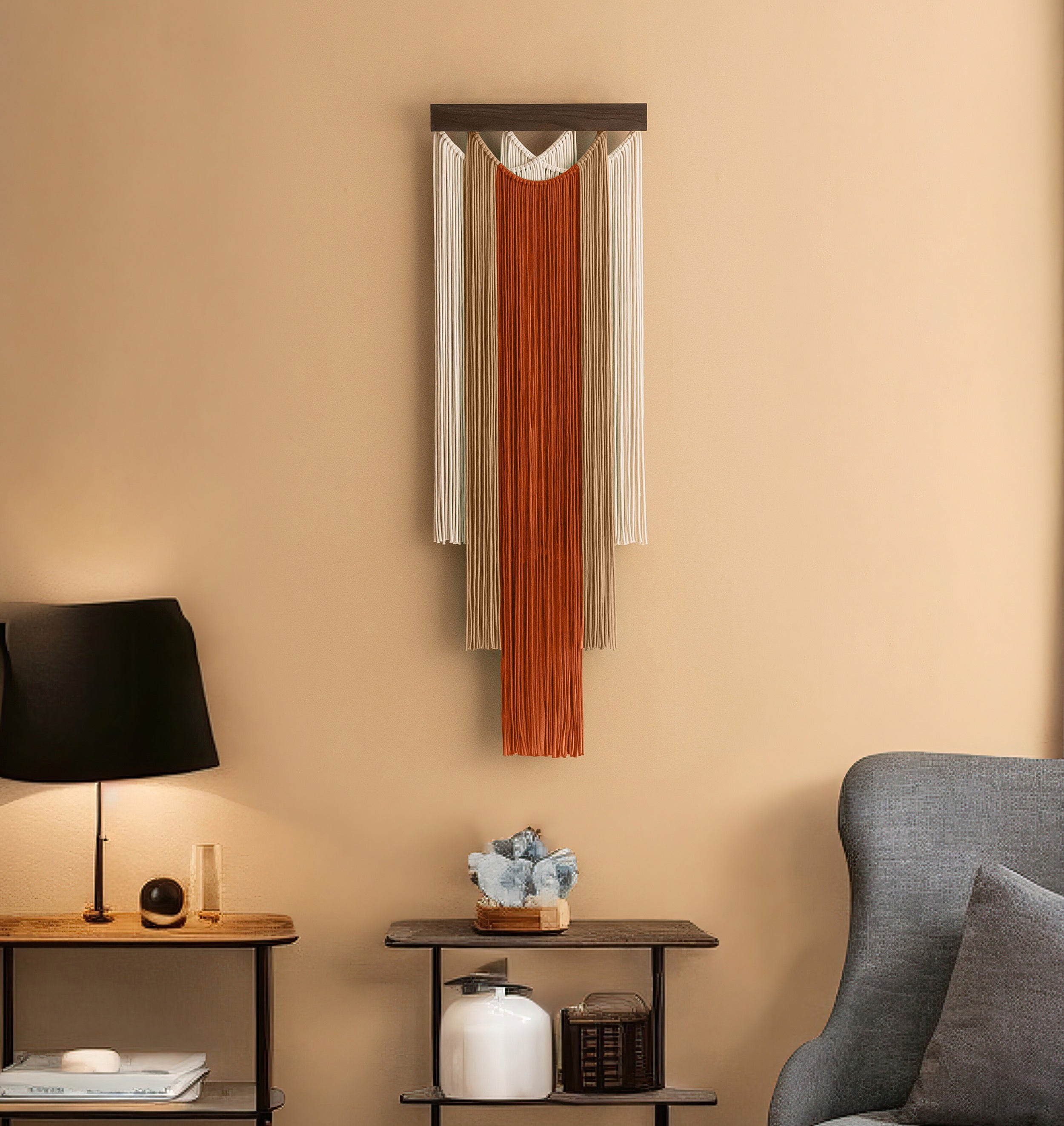 Falling Star Wall Hanging – Vertical Macrame Fiber Art for Home V92