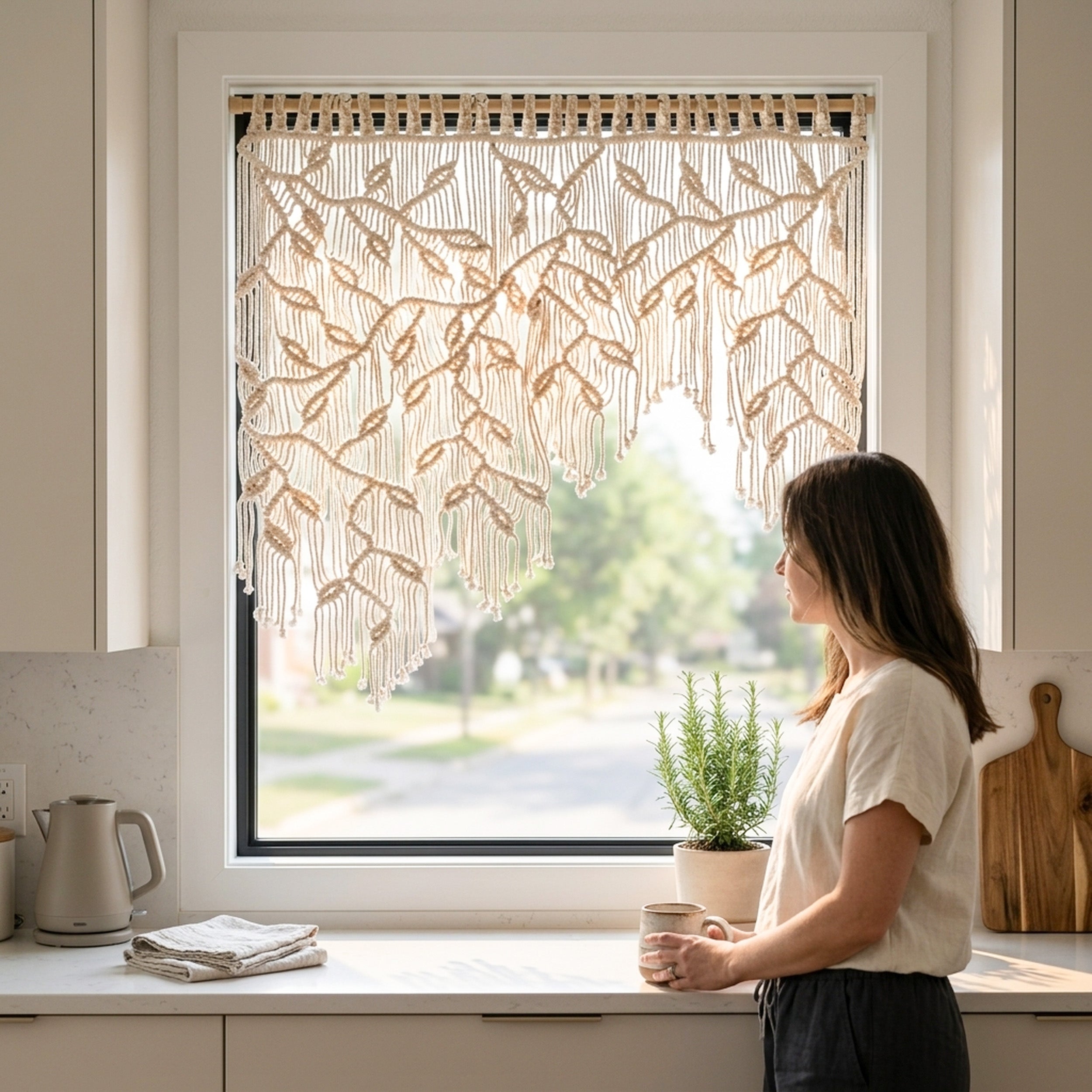 Macrame Curtain for Boho Room Divider and Fiber Art Decor C10