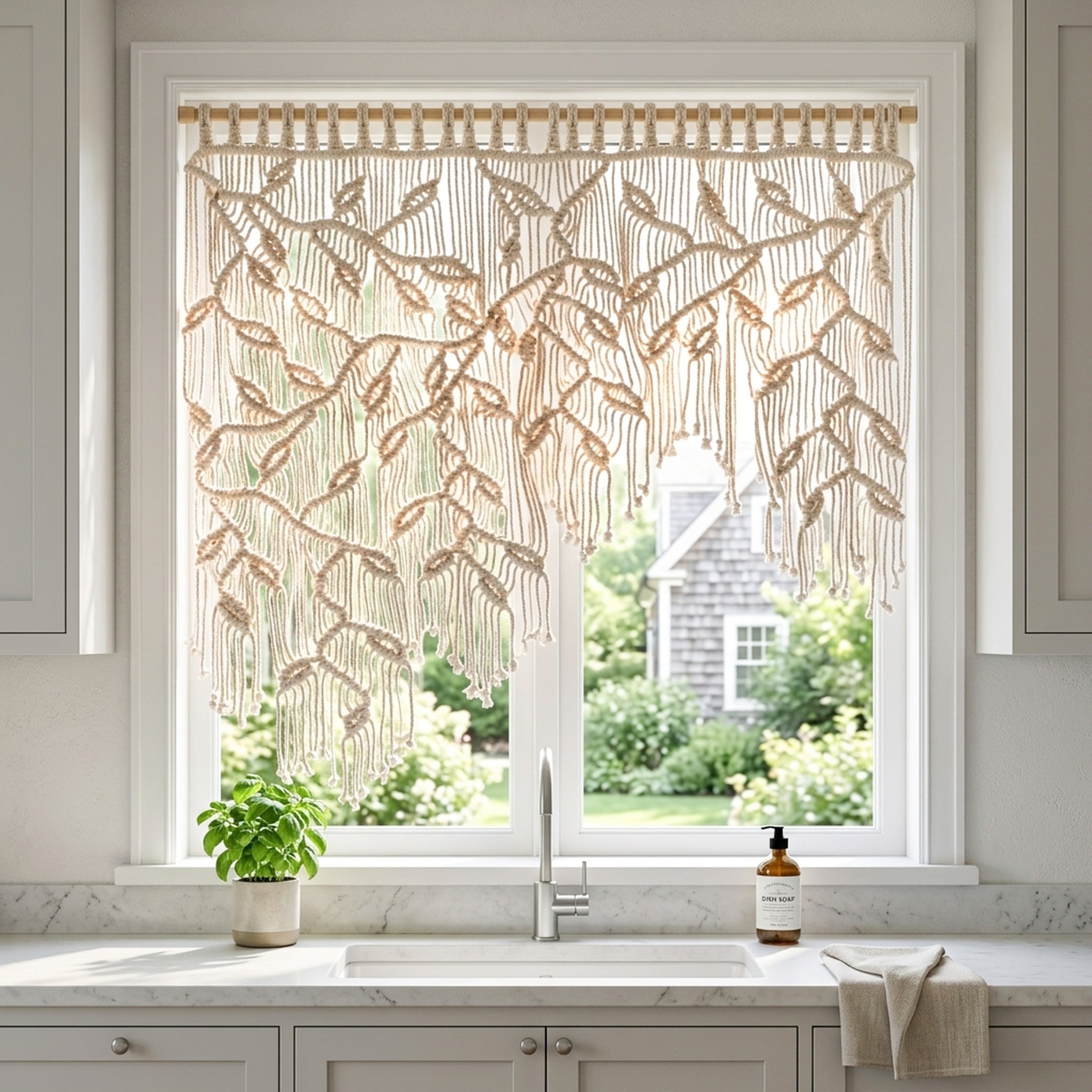 Macrame Curtain for Boho Room Divider and Fiber Art Decor C10