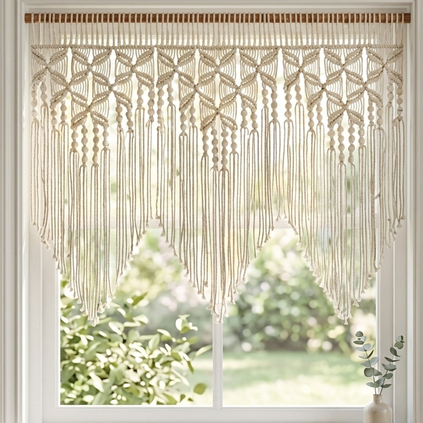 Macrame Curtain for Farmhouse Decor and Boho Window Style C30