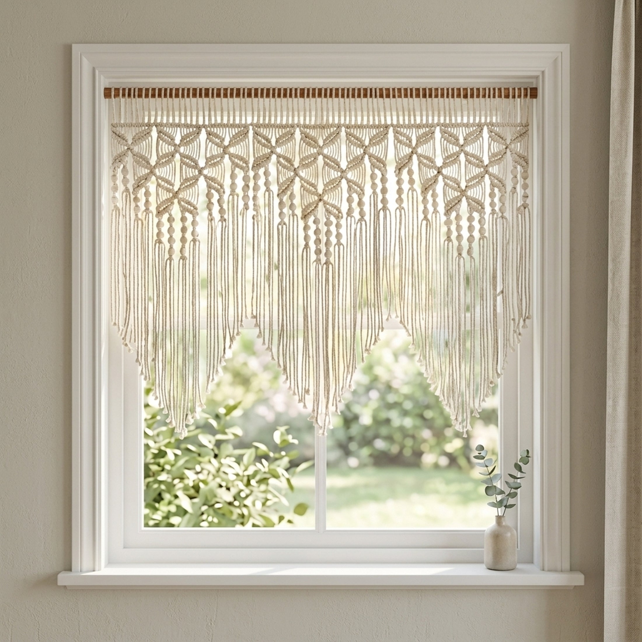 Macrame Curtain for Farmhouse Decor and Boho Window Style C30