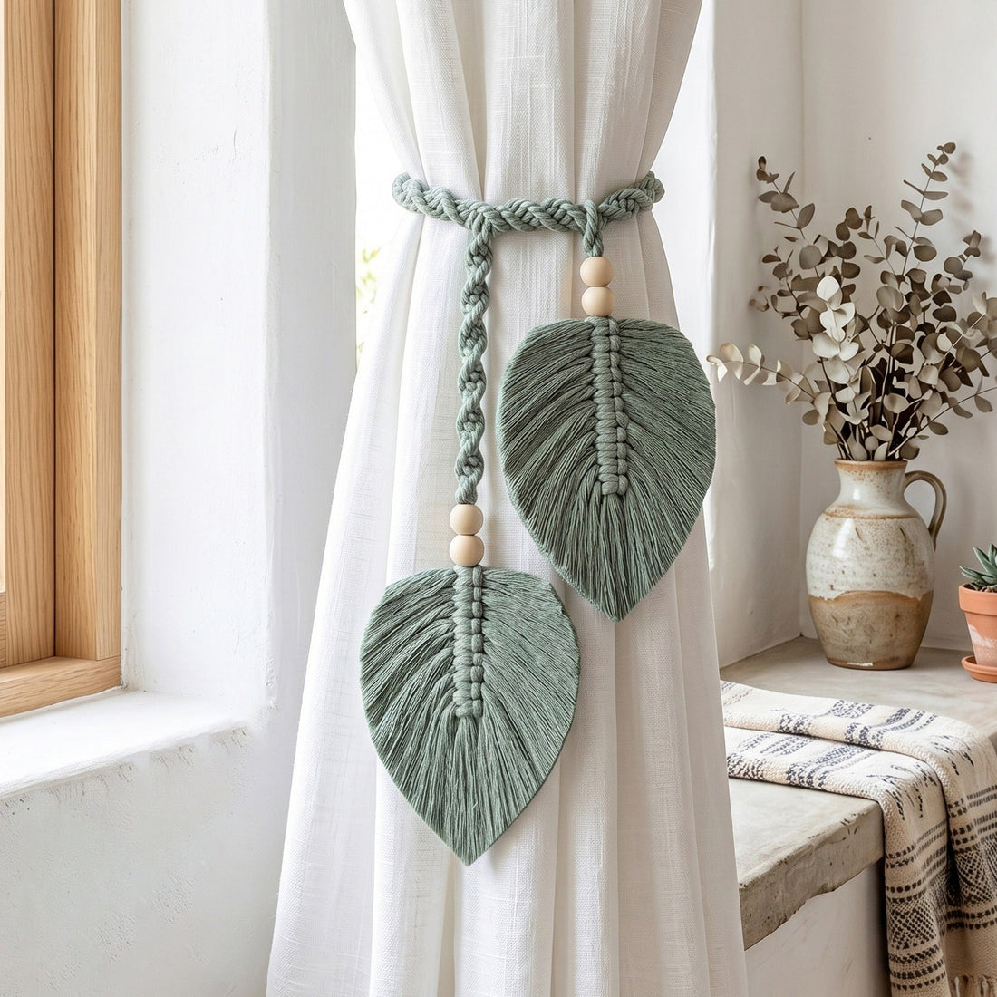 Macrame Curtain Tieback for Boho Curtain Tiebacks C07
