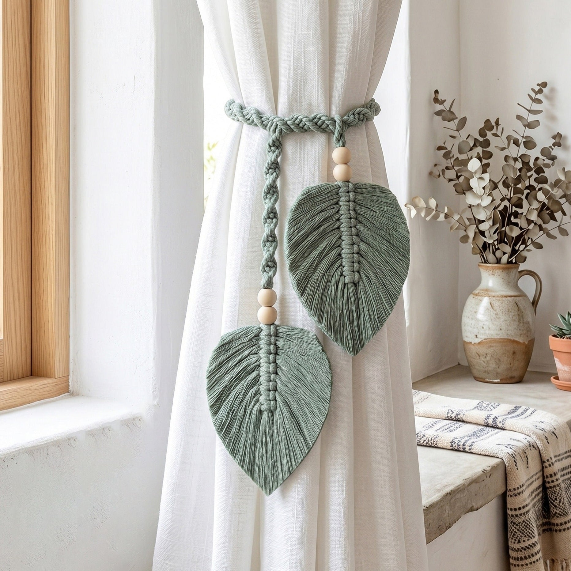 Macrame Curtain Tieback Handmade Rustic Curtain Decor C07