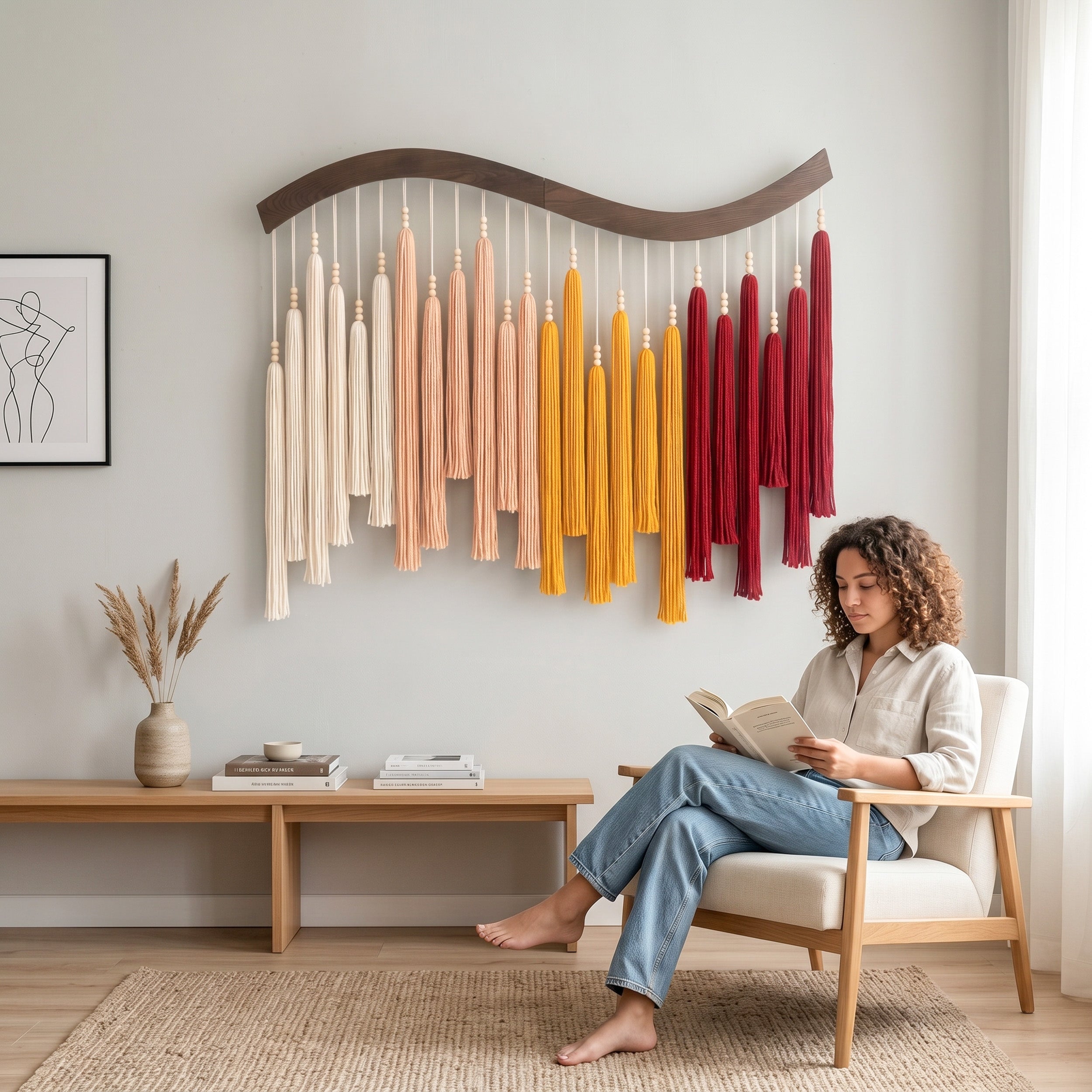 Arcadia Wall Art Macrame Wood for Boho Wall Decor Home U44