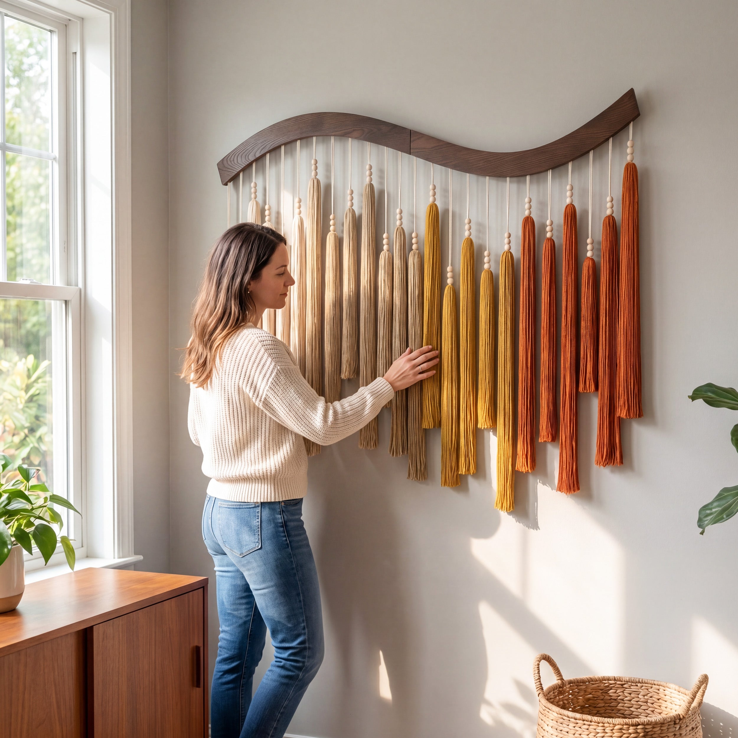 Arcadia Wall Art Macrame Wood for Modern Wall Hanging Decor U44