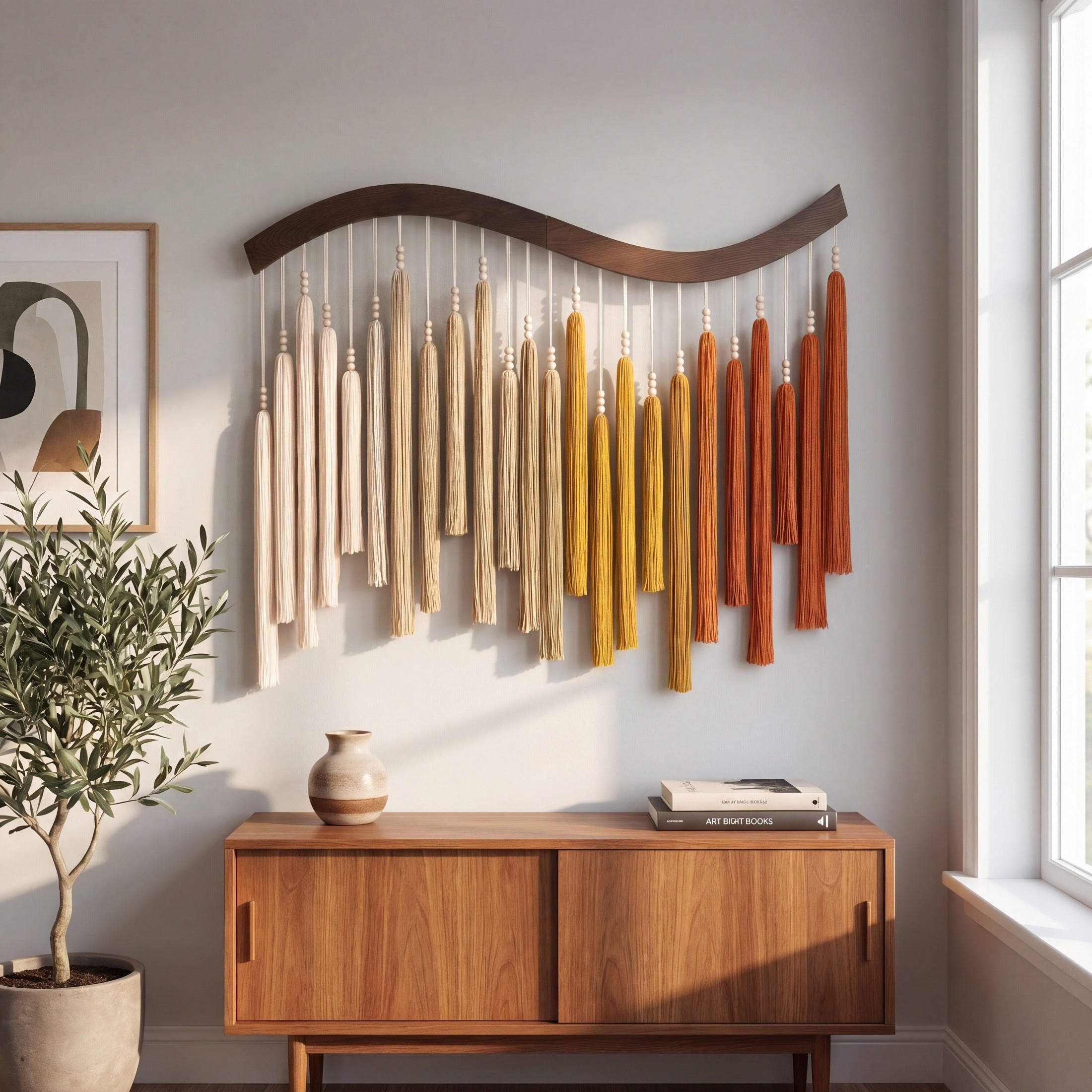 Arcadia Wall Art Macrame Wood for Modern Wall Hanging Decor U44