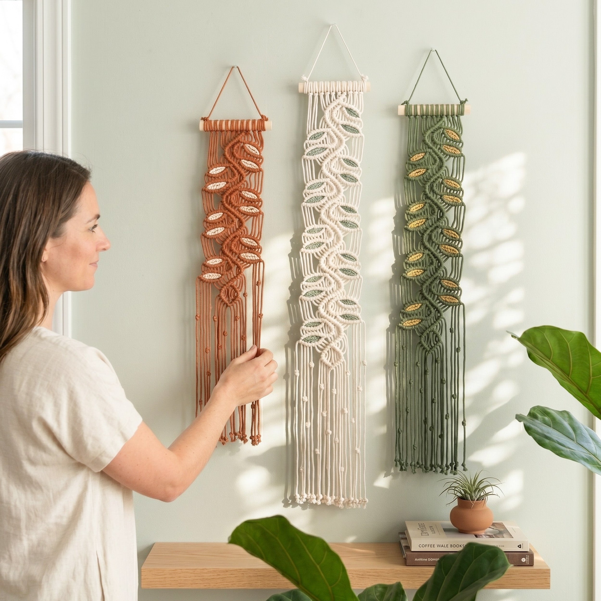Macrame Leaf Minimal Wall Hanging Cotton Cord Boho Wall Decor U17