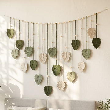 Macrame Leaves Garland Macrame Cord and Wooden Beads for Boho Wall Decor L09