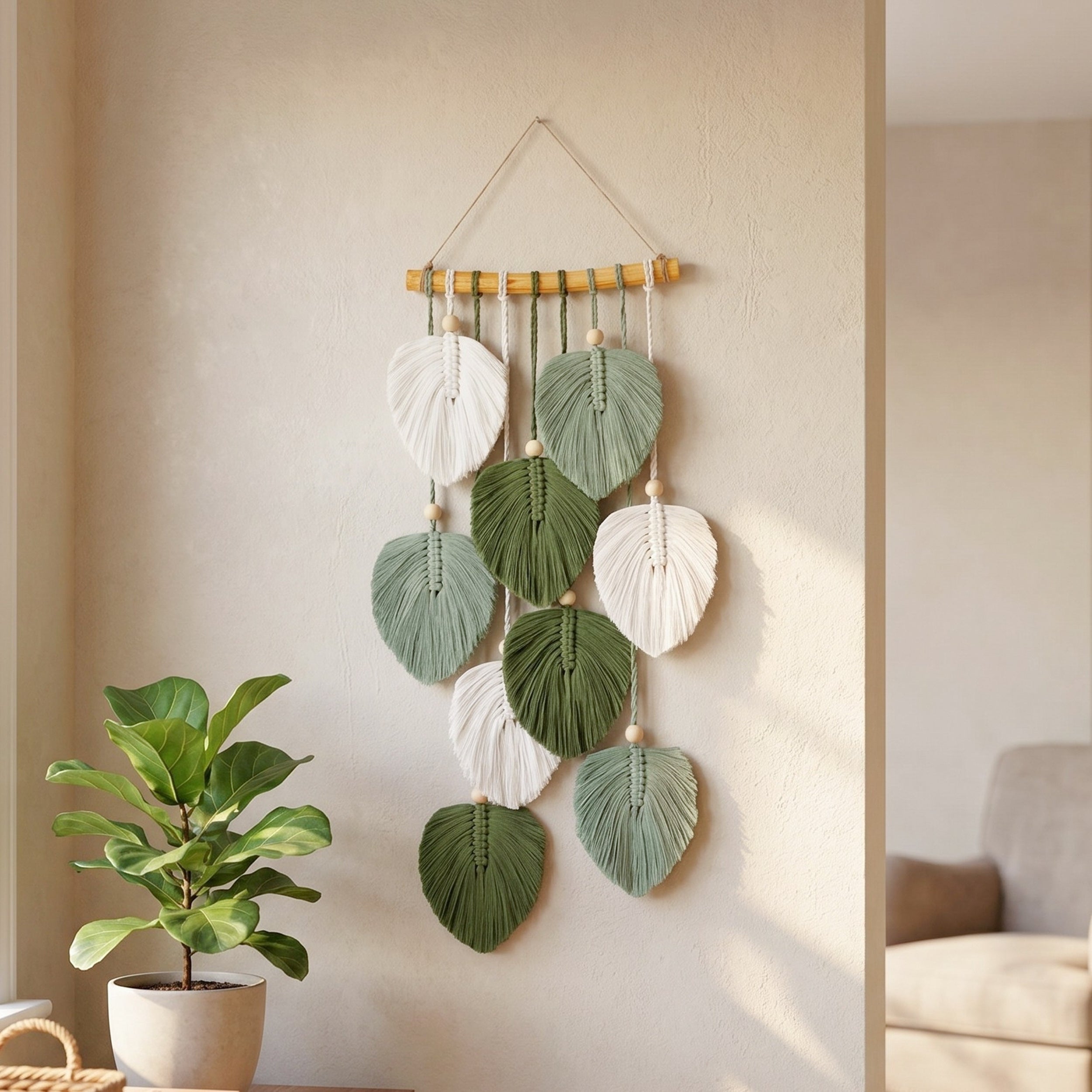 Macrame Leaves Wall Hanging Botanical Wall Decor for Boho L40
