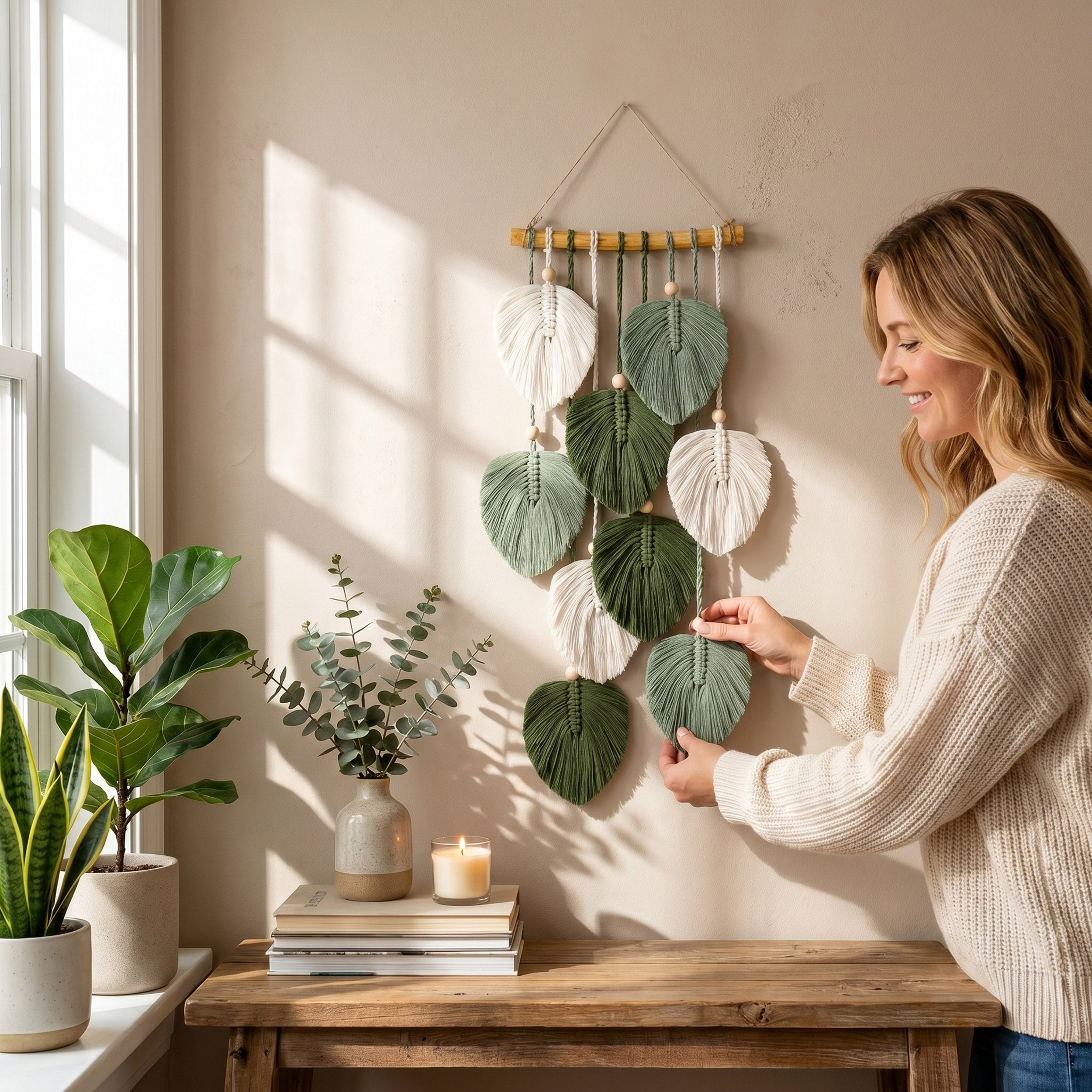 Macrame Leaves Wall Hanging Botanical Wall Decor for Boho L40