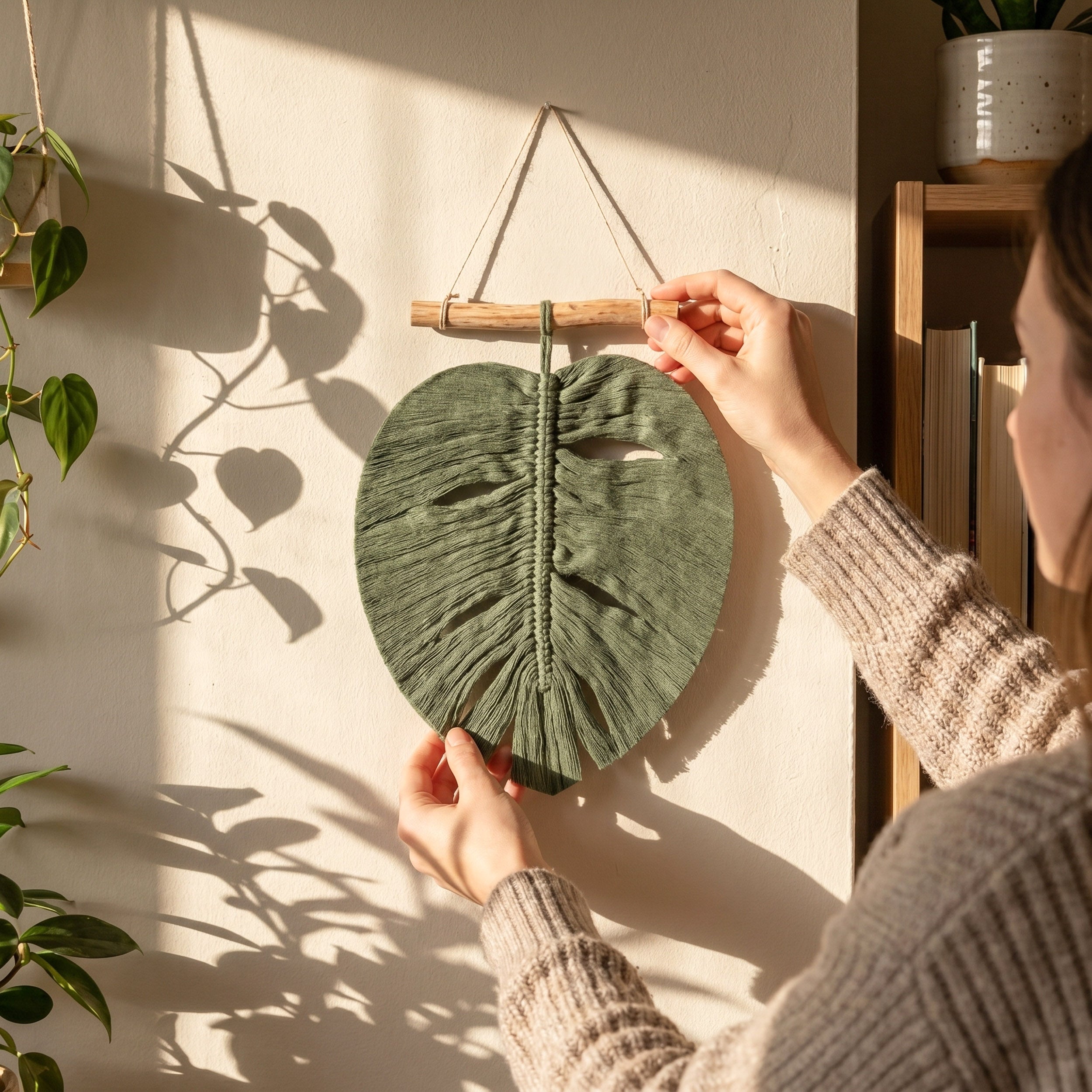 Macrame Leaves Wall Hanging Cotton for Botanical Decor L41