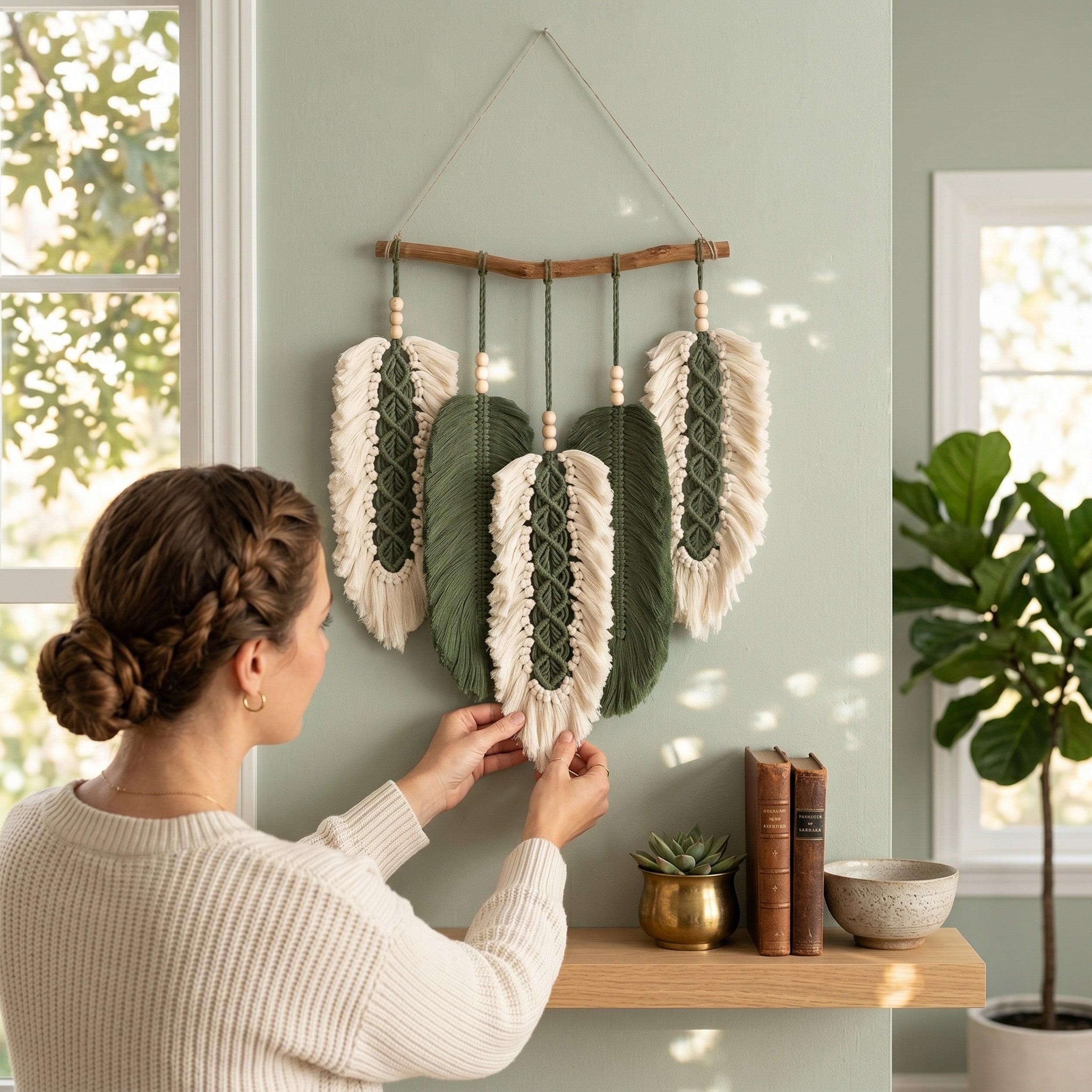 Macrame Leaves Wall Hanging Cotton Cord Boho Wall Decor L46