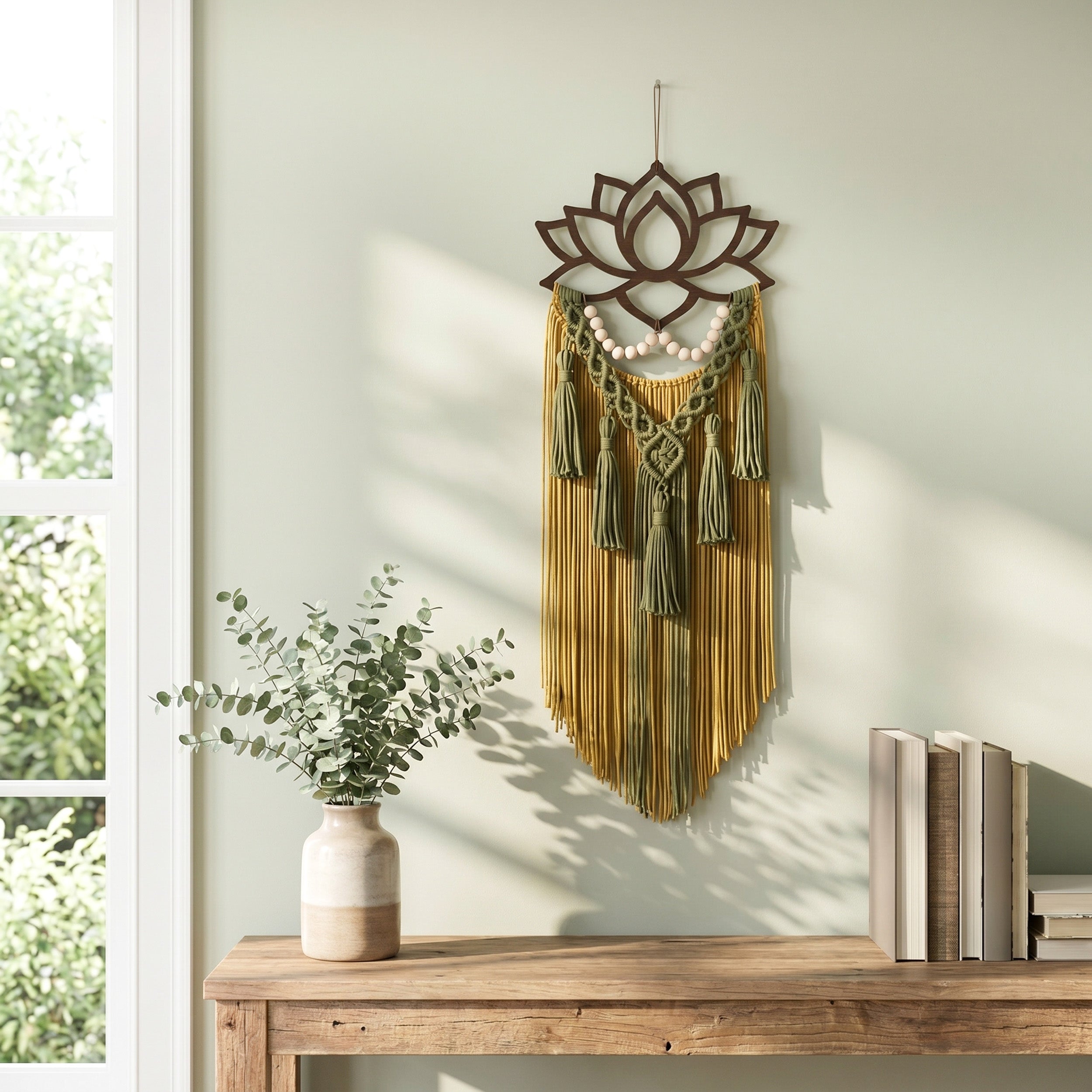 Lotus Macrame Wall Hanging With Tassels for Yoga Decor U20