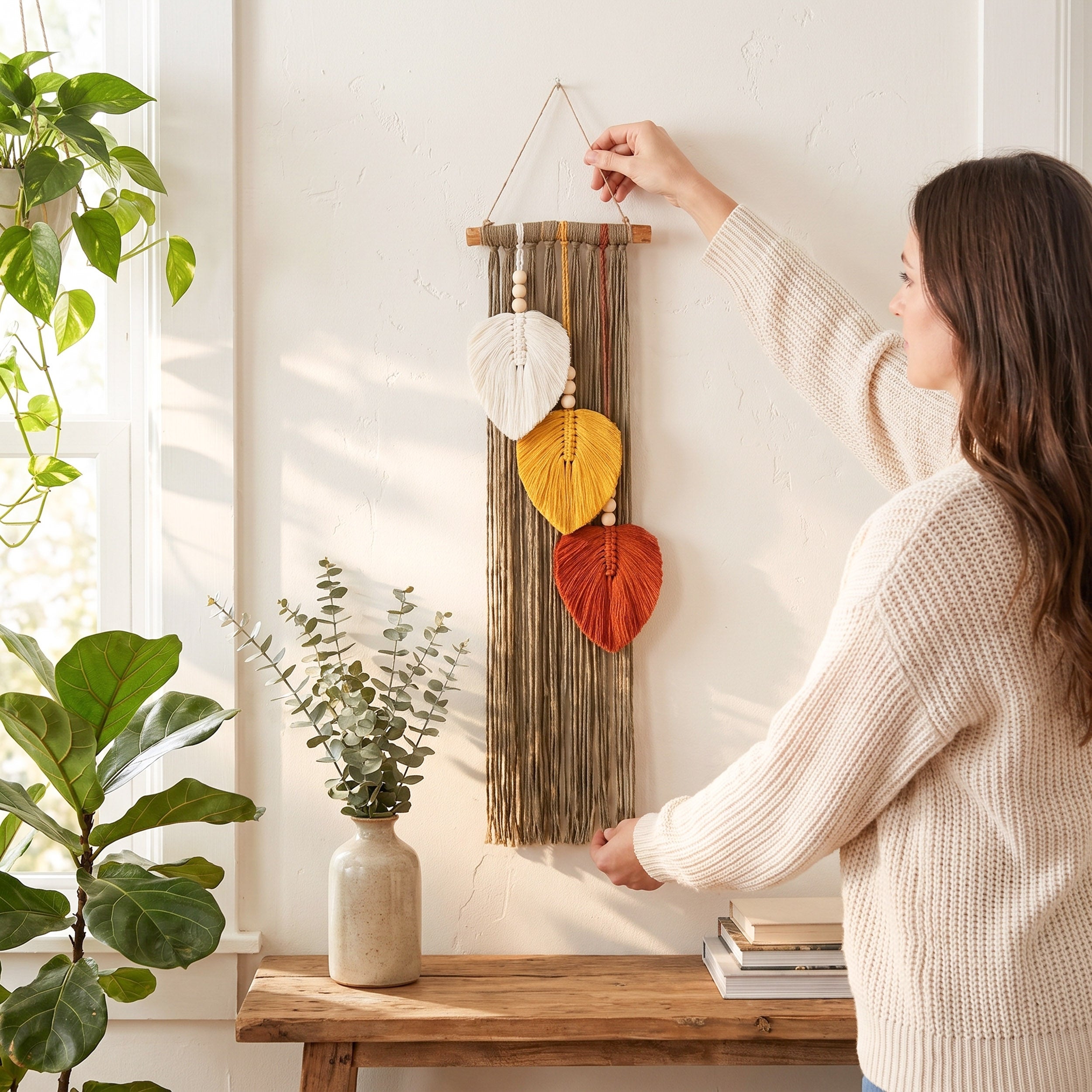 Macrame Leaves Wall Hanging Boho Wall Decor for Tropical Style V24