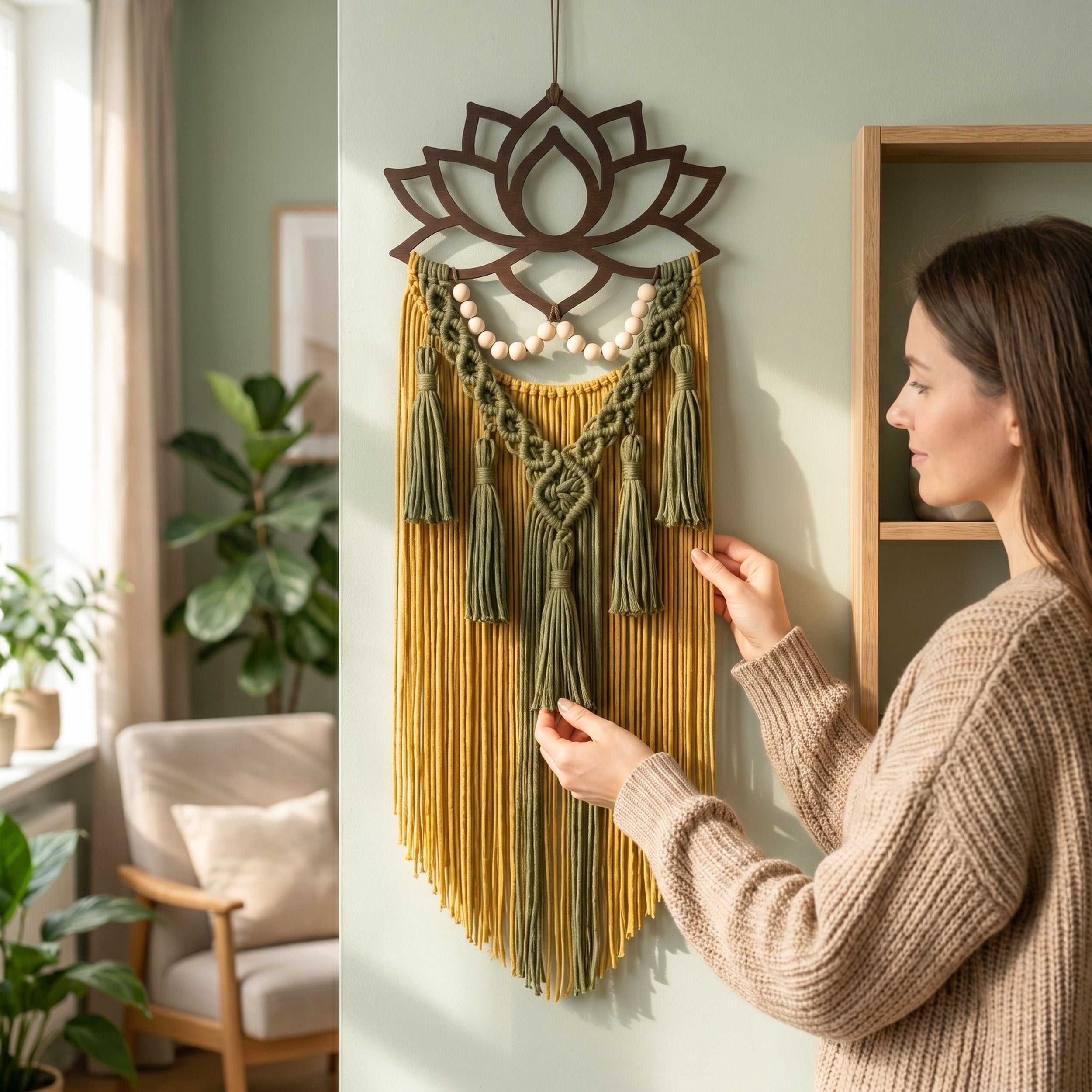 Lotus Macrame Wall Hanging With Tassels for Yoga Decor U20