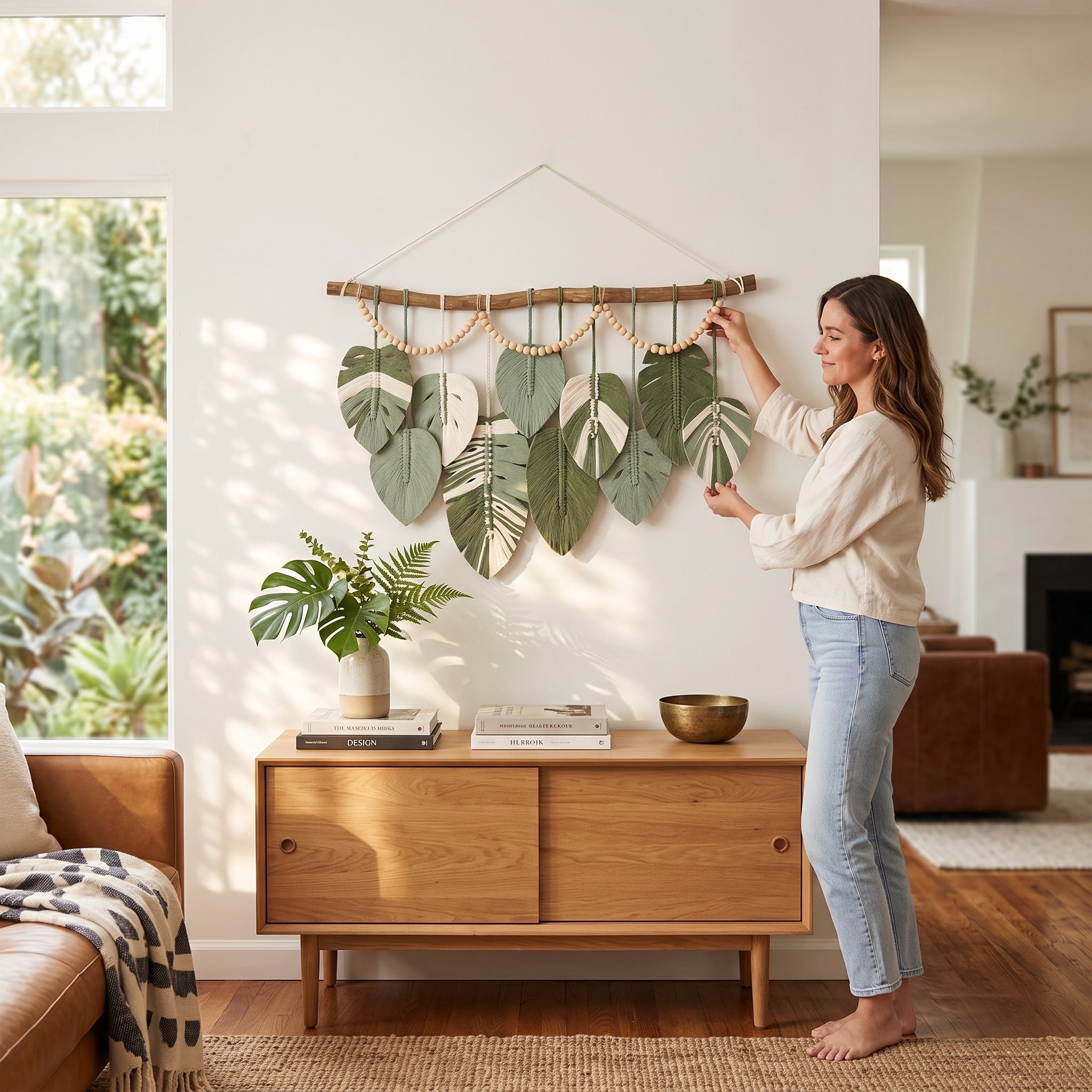 Macrame Leaves Wall Hanging Rustic Wall Decor for Boho L36