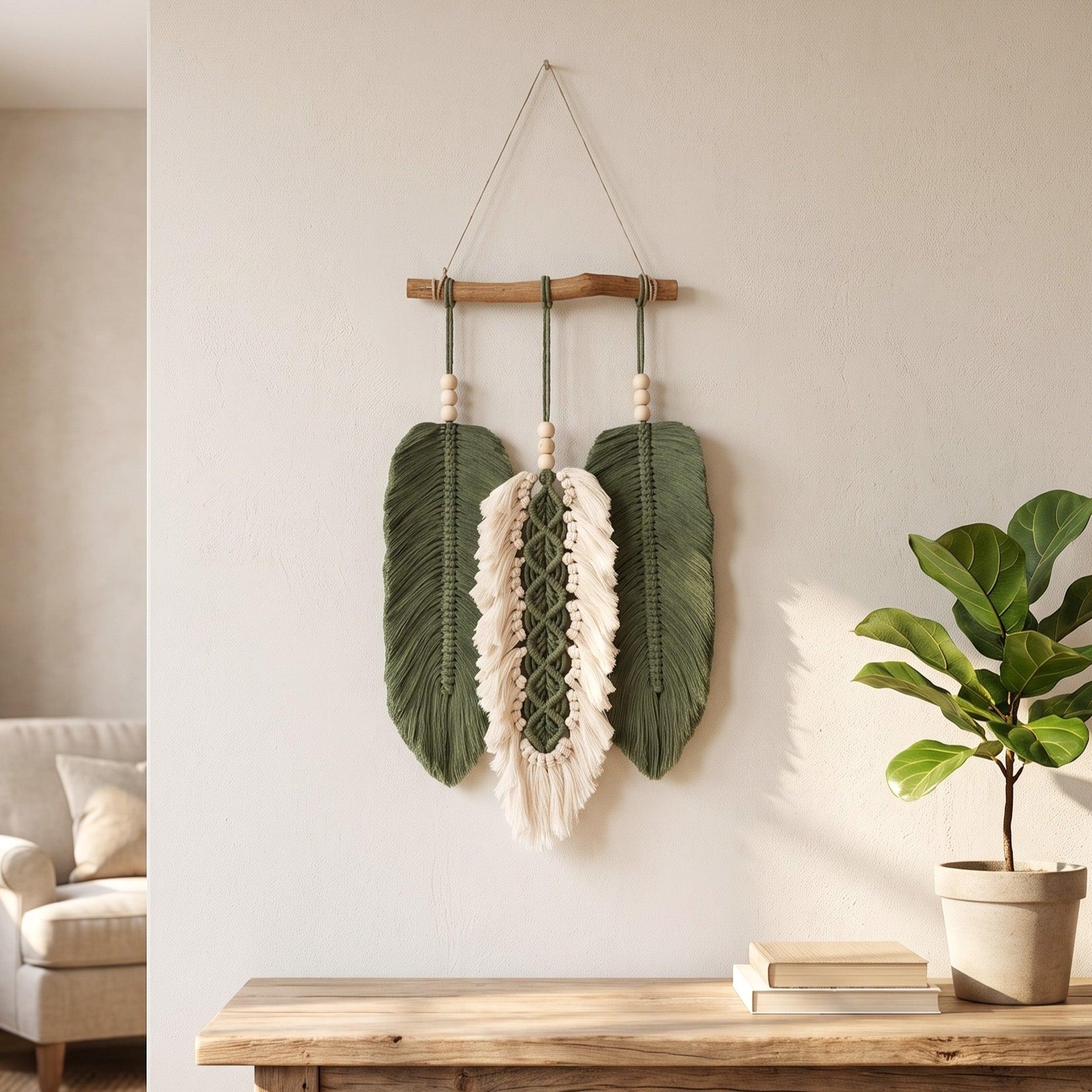 Macrame Leaves Wall Hanging Cotton Cord Boho Wall Decor L46
