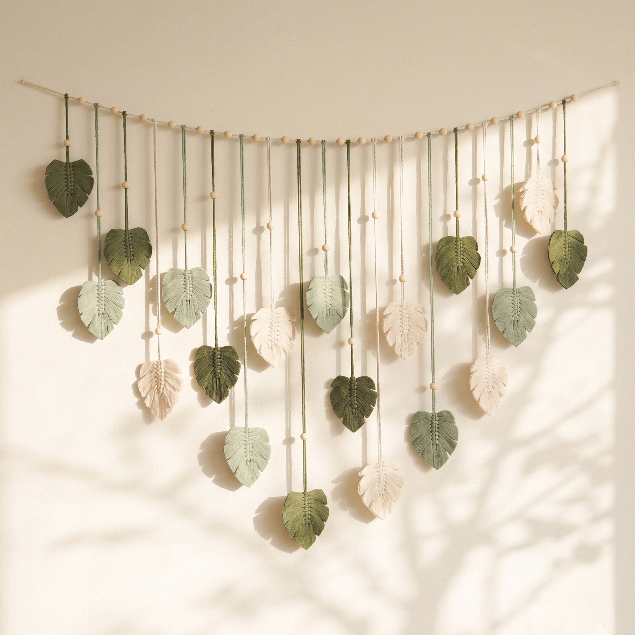 Macrame Leaves Garland Macrame Cord and Wooden Beads for Boho Wall Decor L09