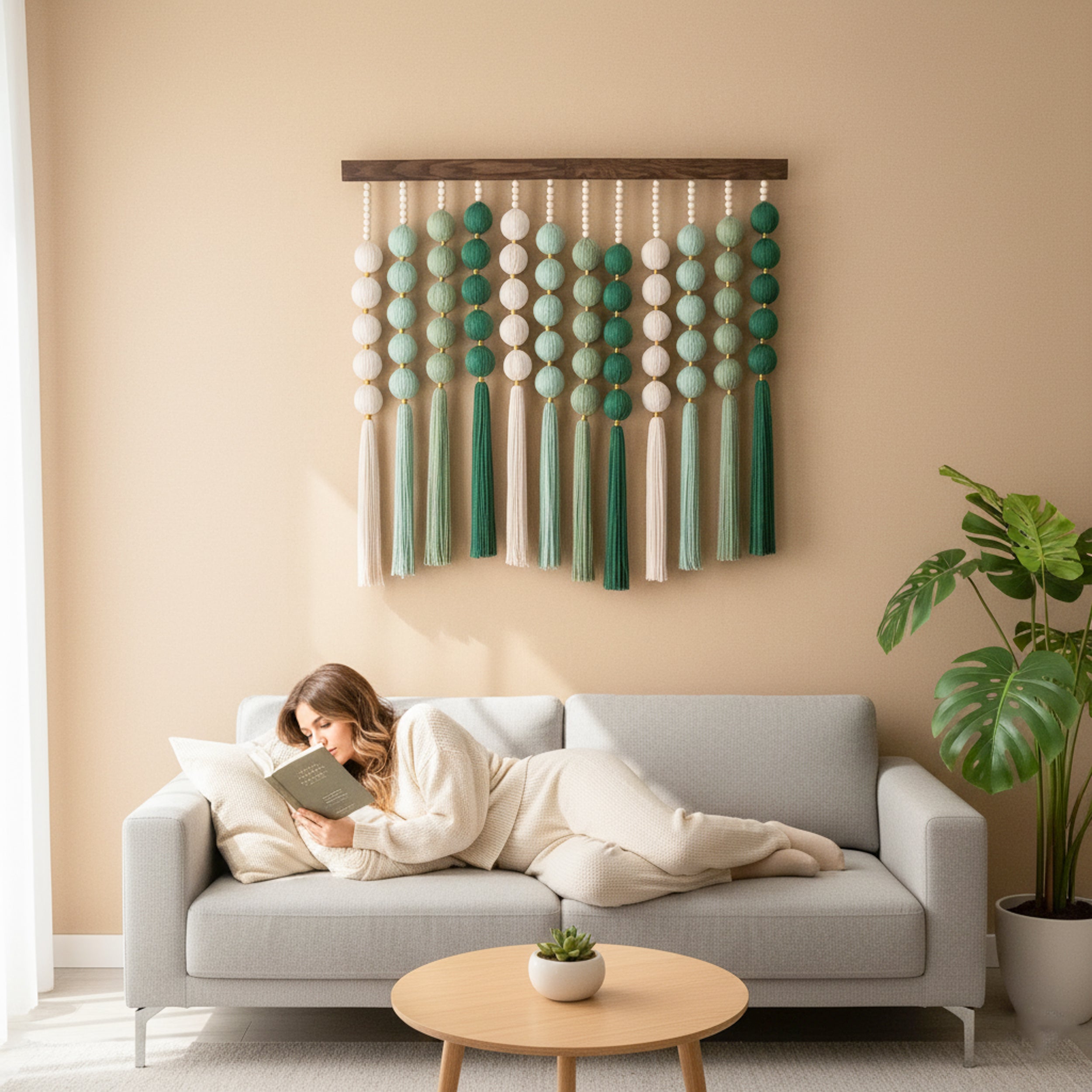Green Pearls Macrame Wall Hanging – Wall Hanging Decor and Fiber Wall Art U27