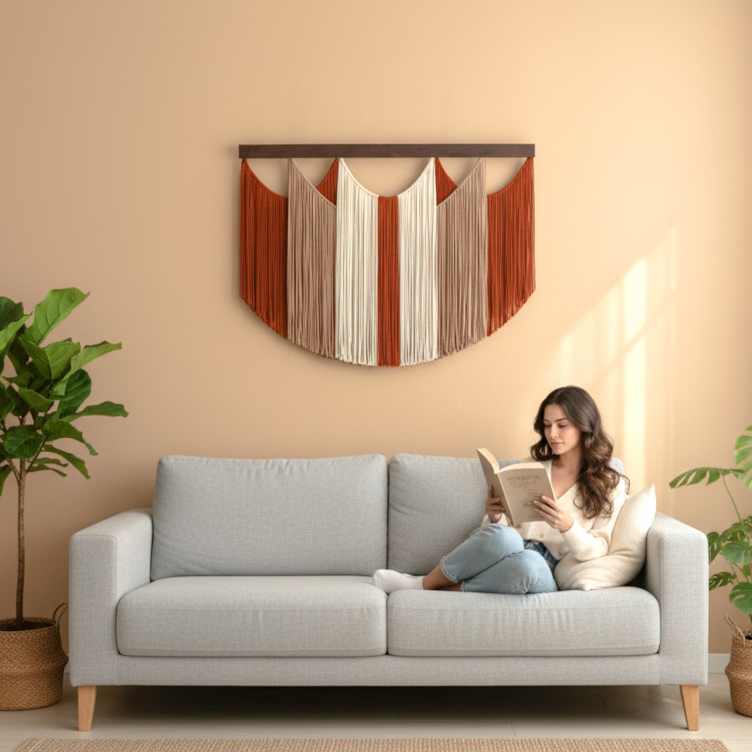 The Calm Macrame Wall Hanging – Neutral Boho Fiber Art Decor V90