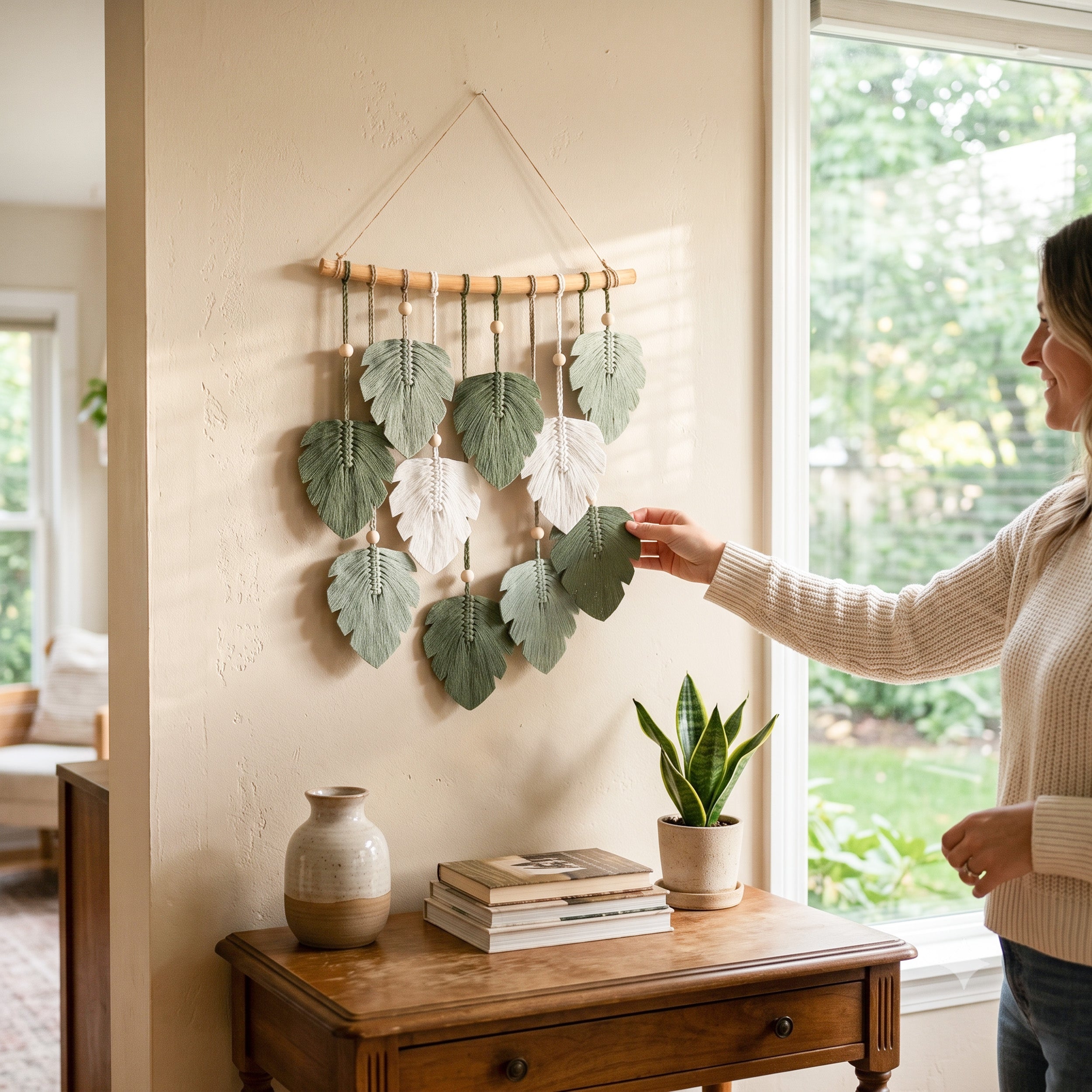 Macrame Leaves Wall Hanging Cotton for Boho Leaf Decor L47