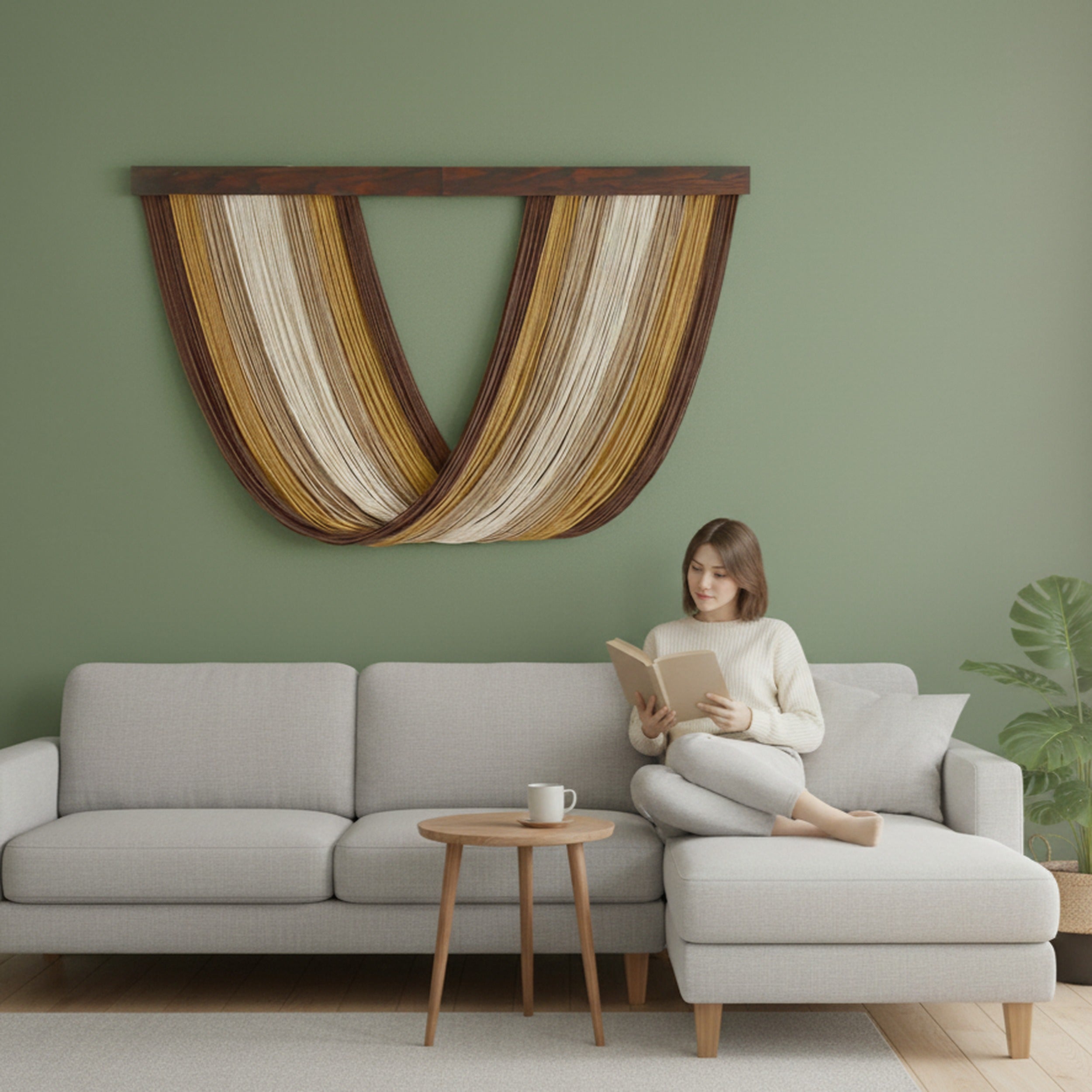 Zen Lines Macrame Wall Hanging – Boho Fiber Wall Art Decor V34