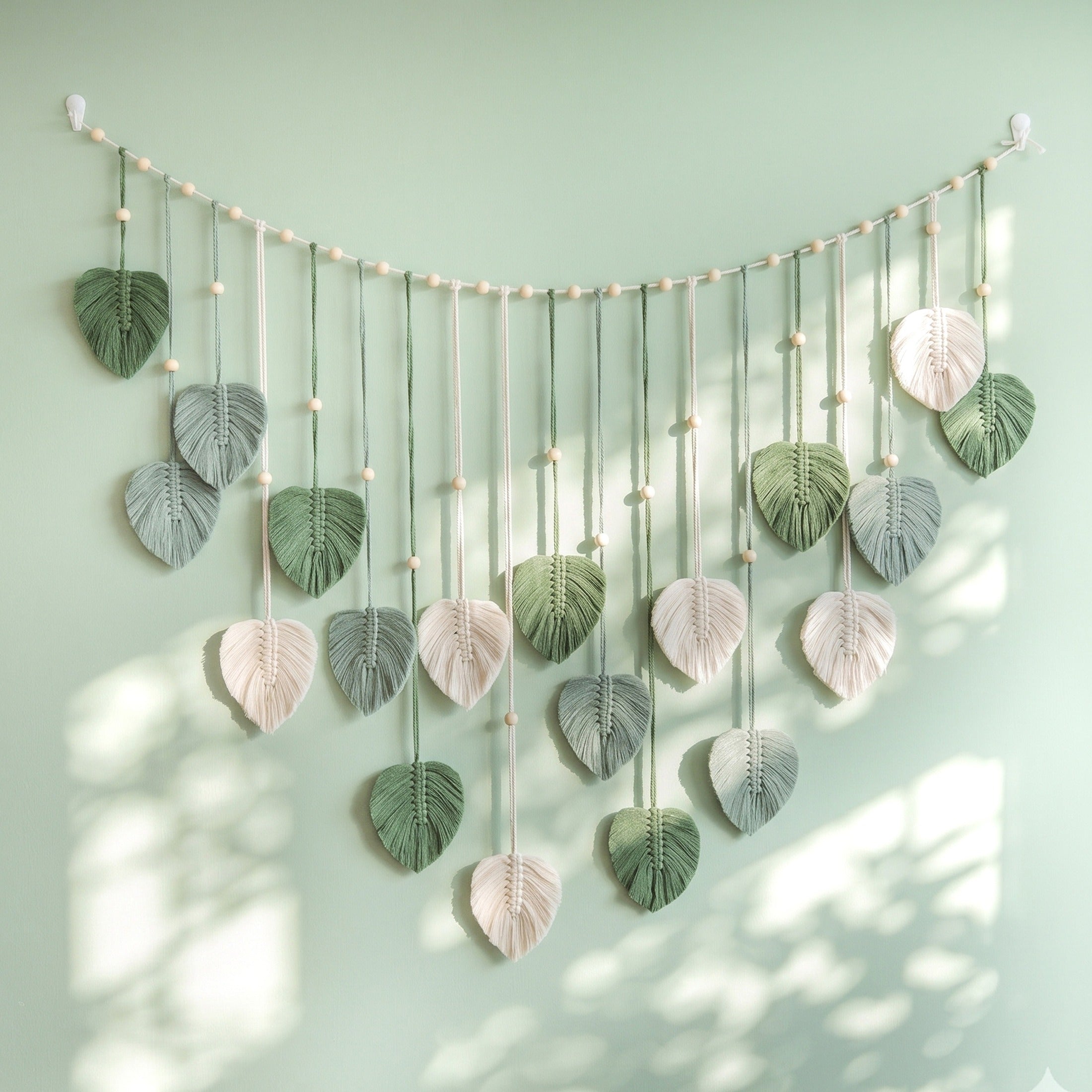 Macrame Leaves Garland Macrame Cord and Wooden Beads for Nursery L09