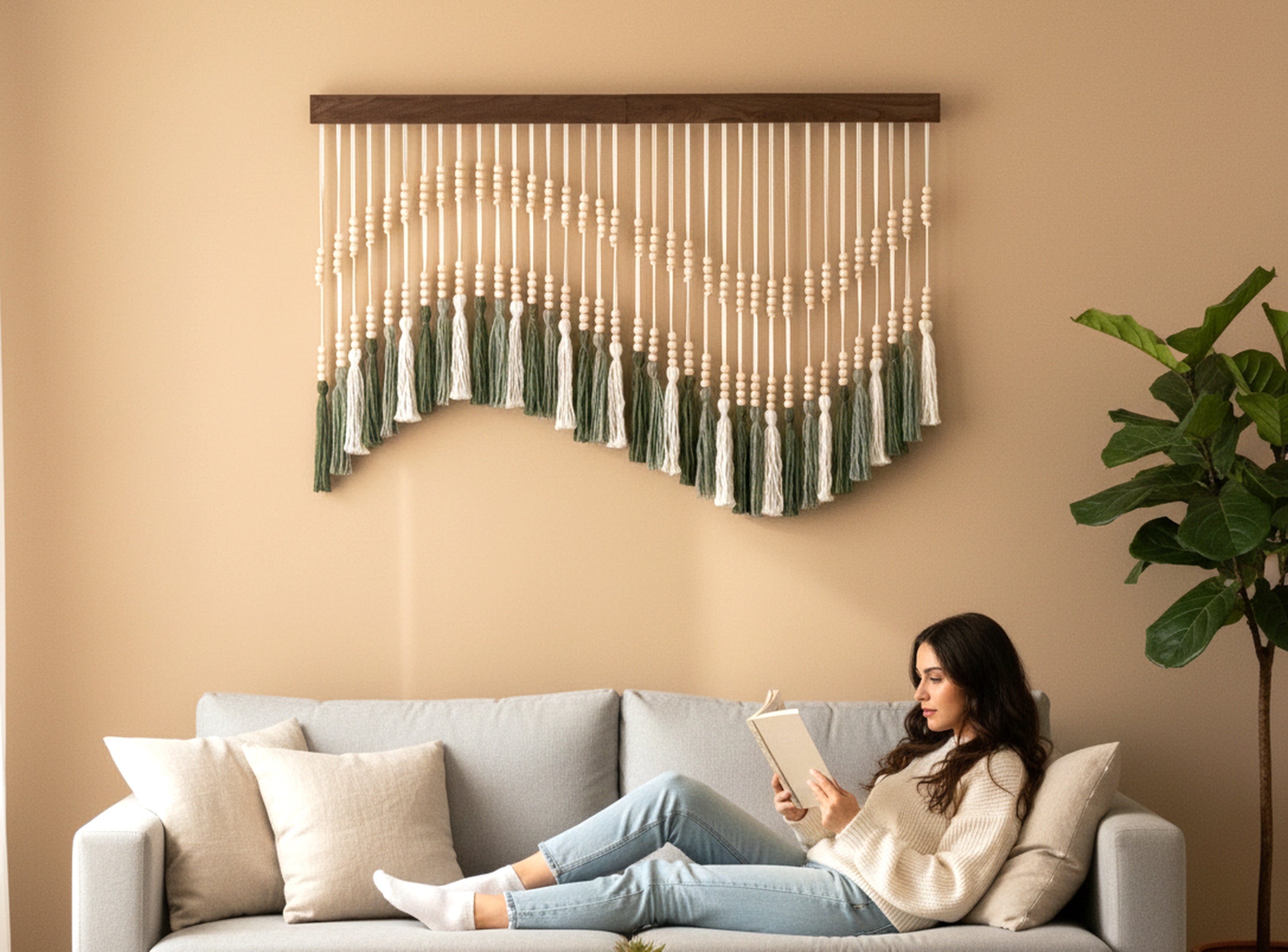 The Melody Macrame Tassel Fiber Wall Hanging for Boho and Neutral Decor V55