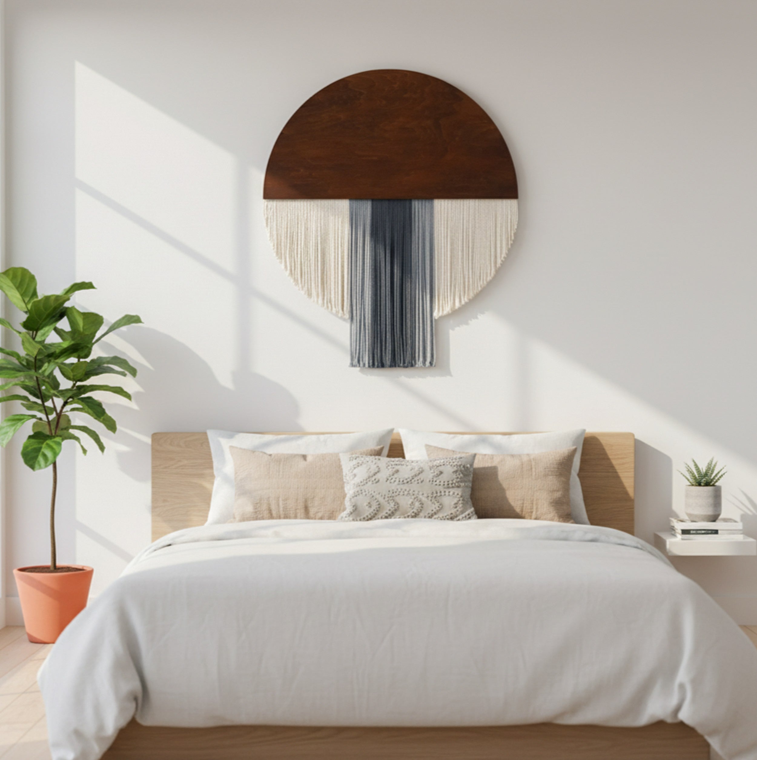 The Bloom - Semi Circle Macrame Wall Hanging in Green & Cream V60