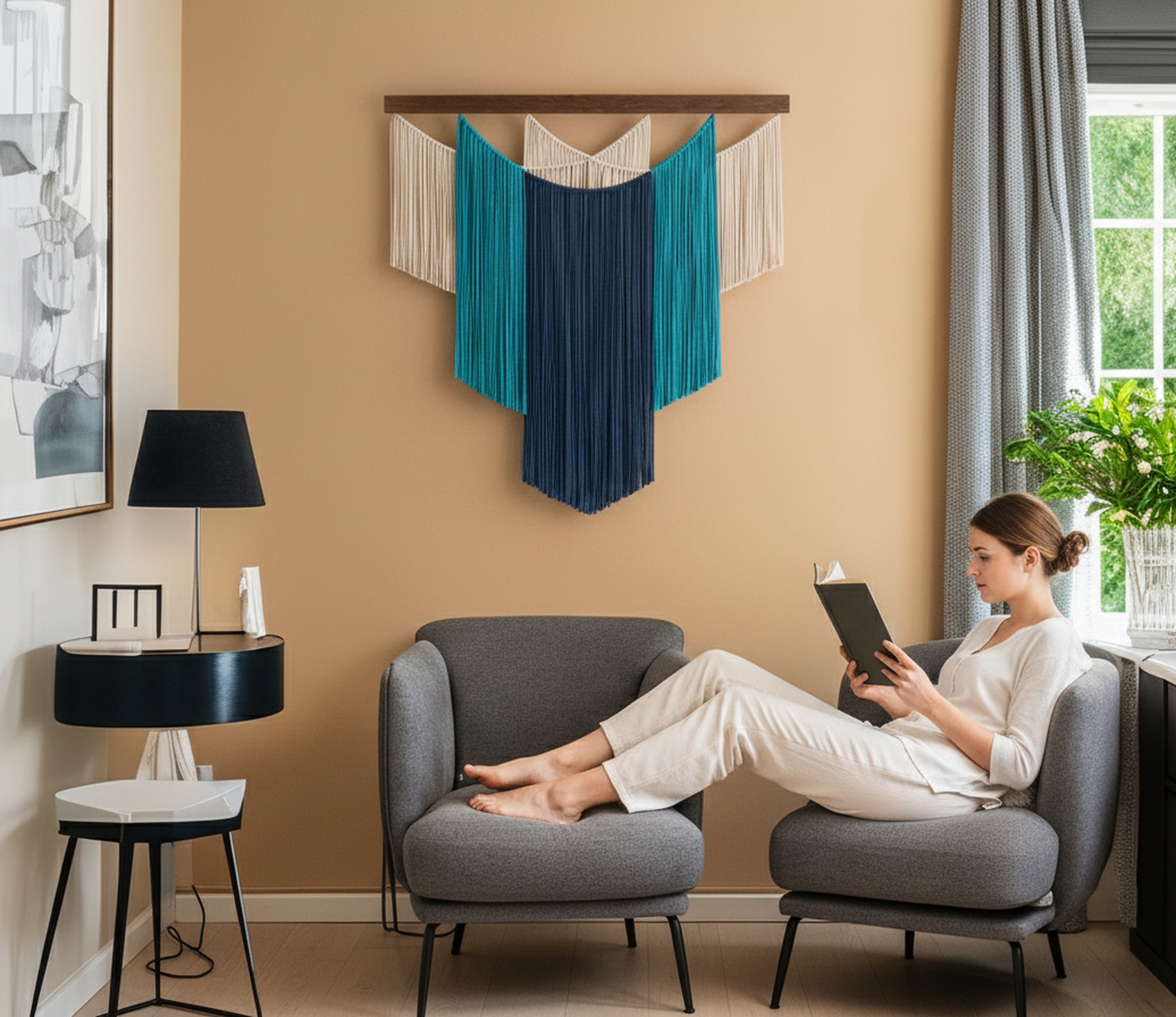 The Shield Macrame Wall Hanging – Contemporary Layered Fiber Art V83