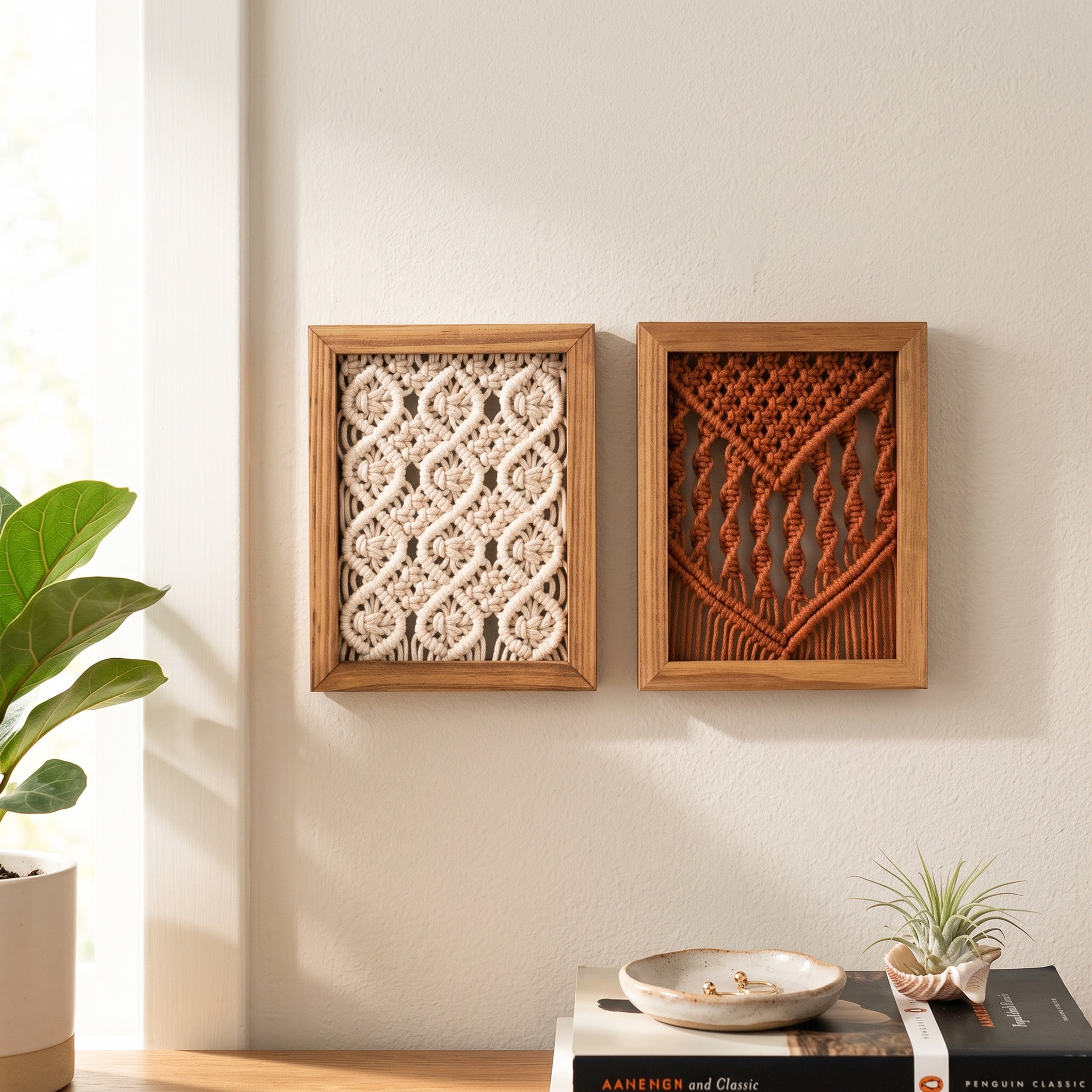 Framed Macrame Wall Hanging Decor with Wall Art Frame U37