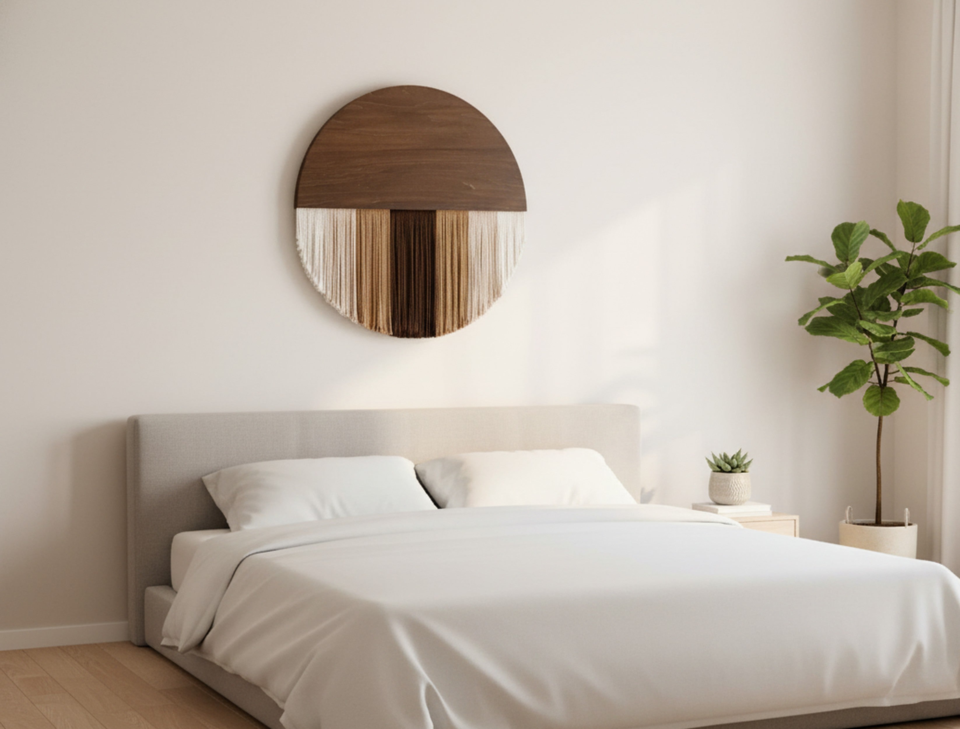 Lunar Memory Wall Hanging – Round Neutral Macrame Art for Home V07