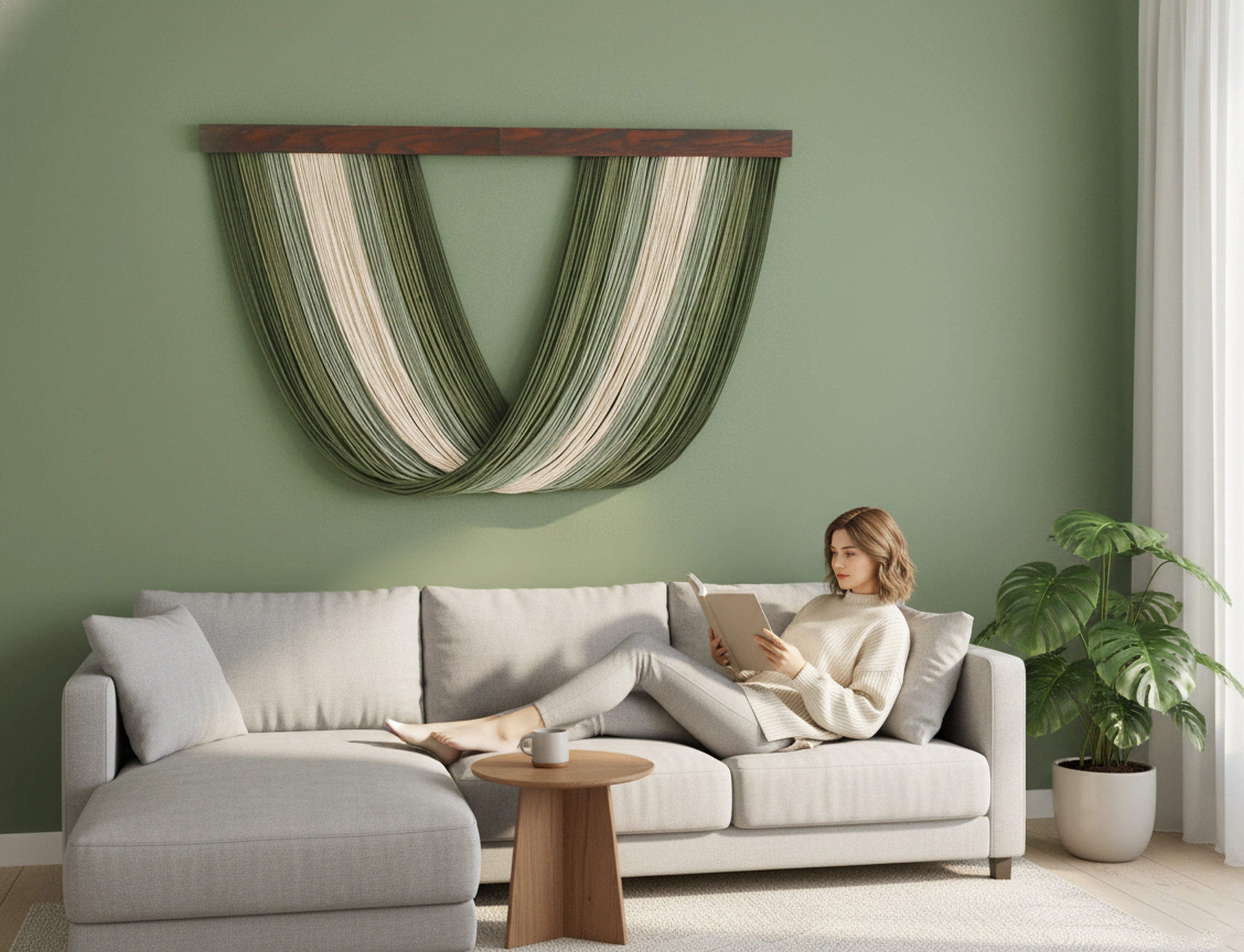 Zen Lines Macrame Wall Hanging - Earthy Boho Decor V34