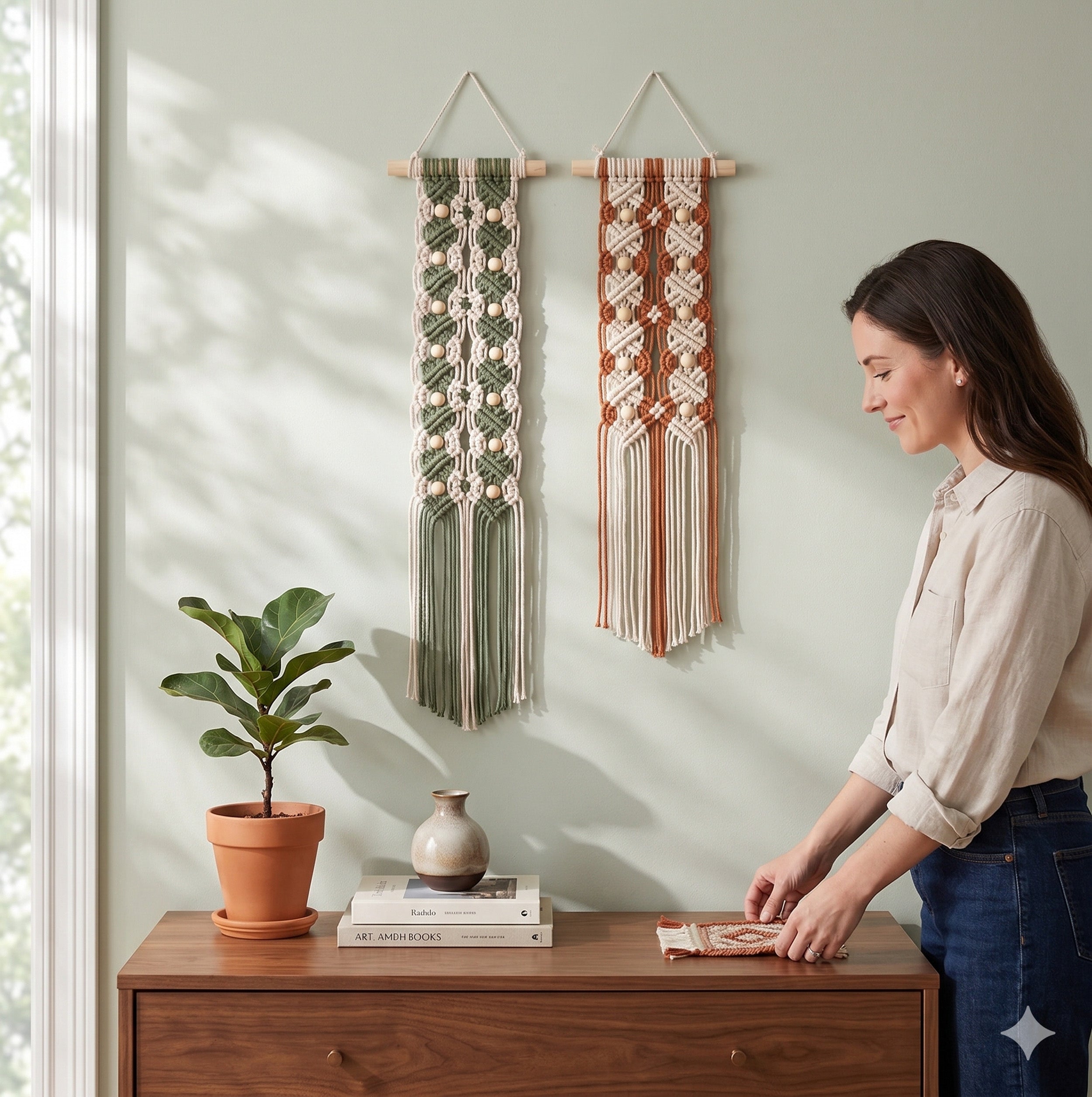 Macrame Leaf Minimal Wall Hanging Cotton Boho Wall Decor U06