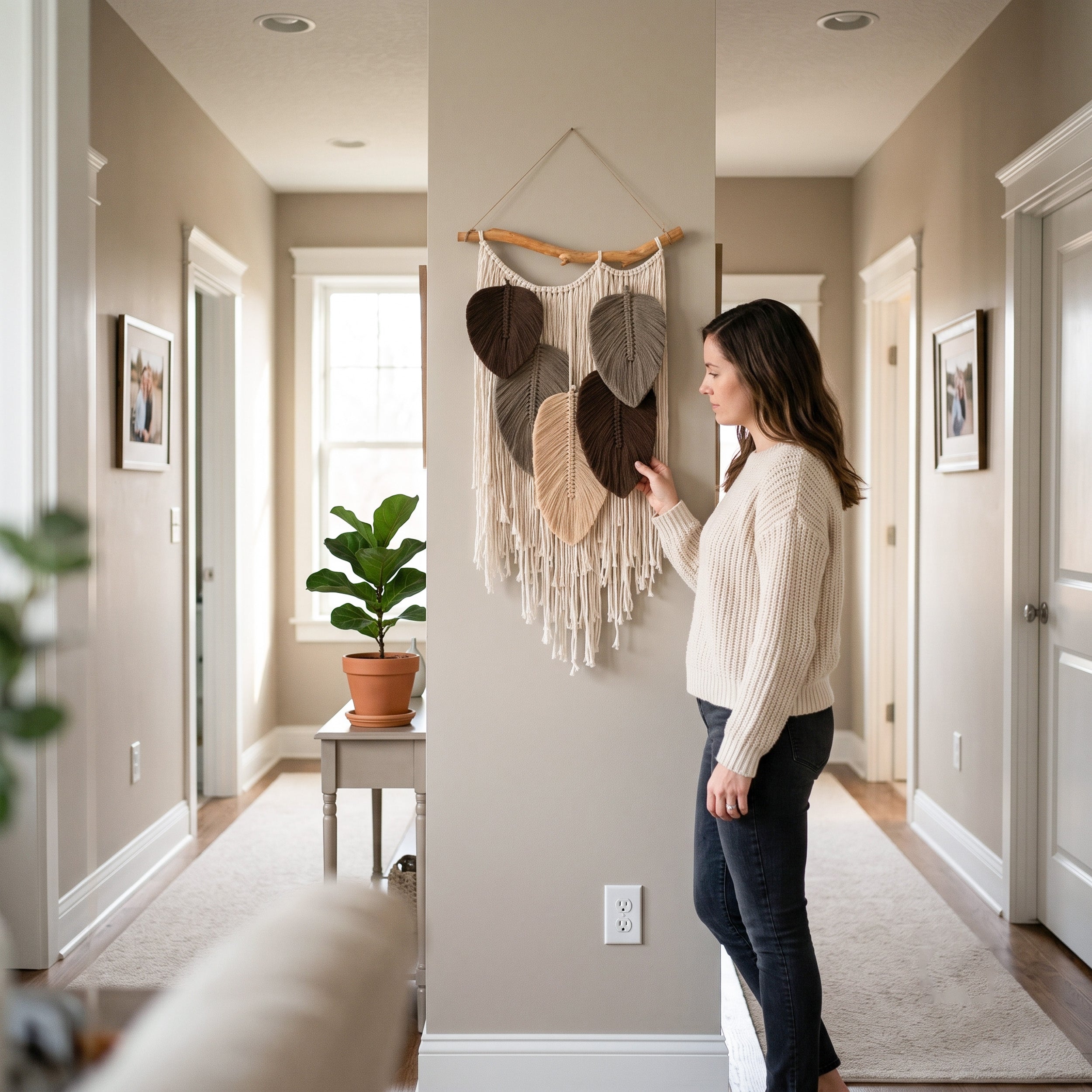 Macrame Leaves Wall Hanging Botanical Wall Decor for Home L45