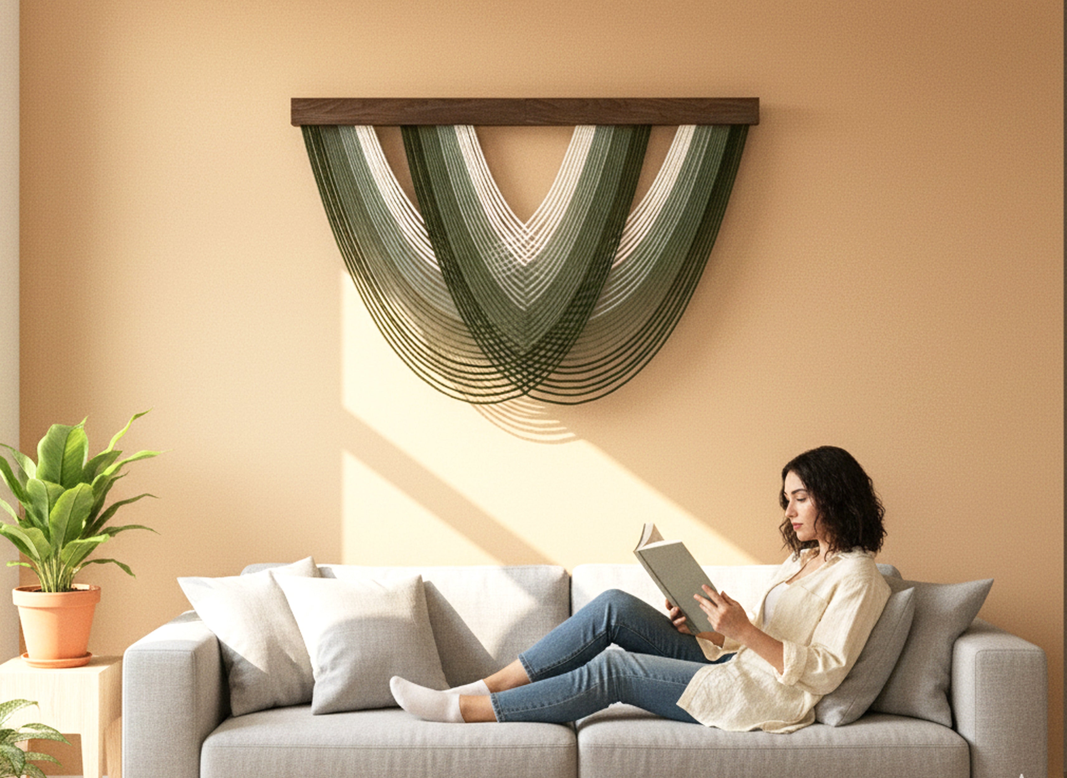 The Matrix Macrame Wall Hanging - Green Layered Decor V16